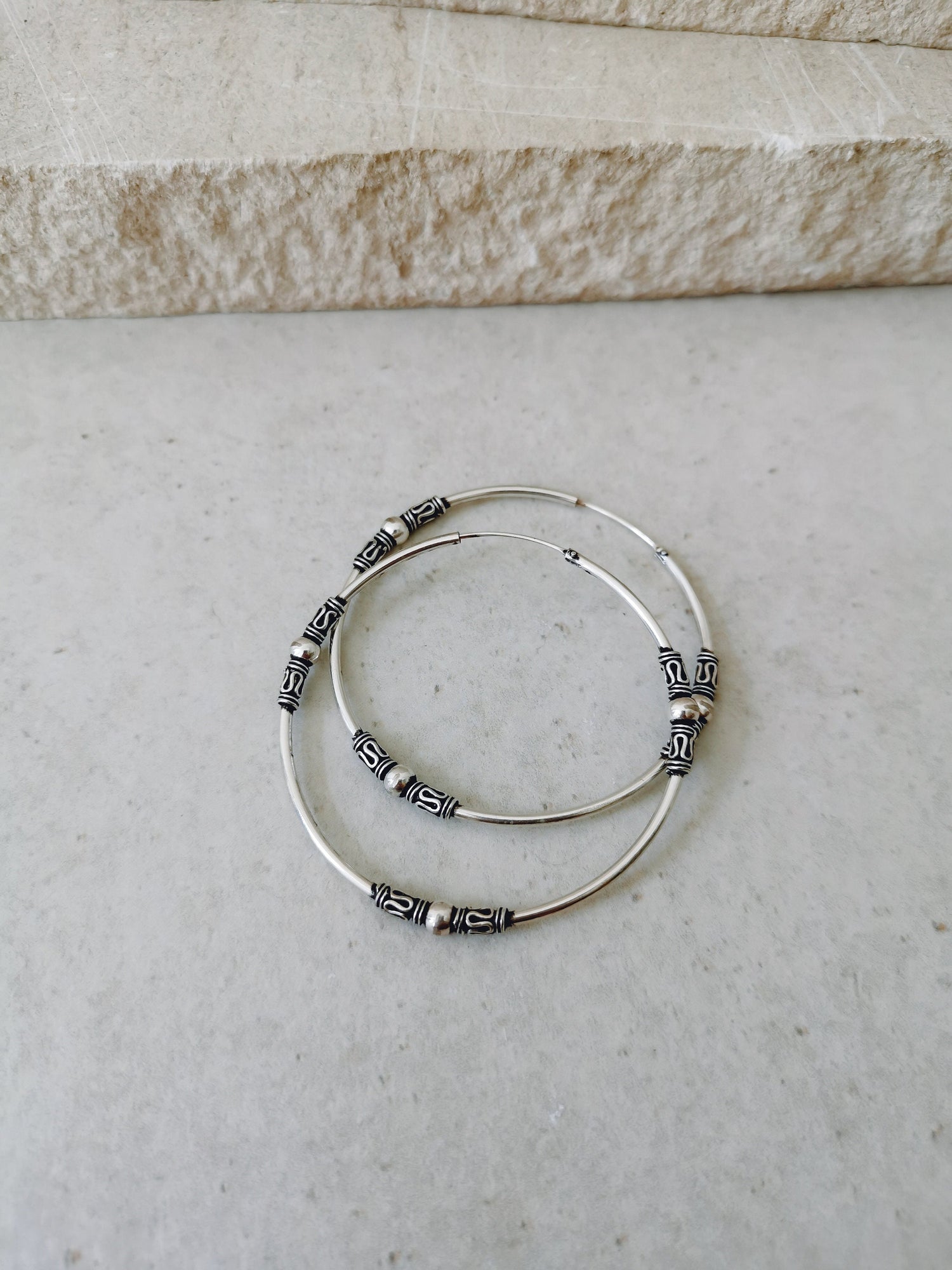 Sterling silver Bali hoop earrings, 925 silver hoop earrings 50 mm, boho hippie Bali hoop earrings 5 ​​cm
