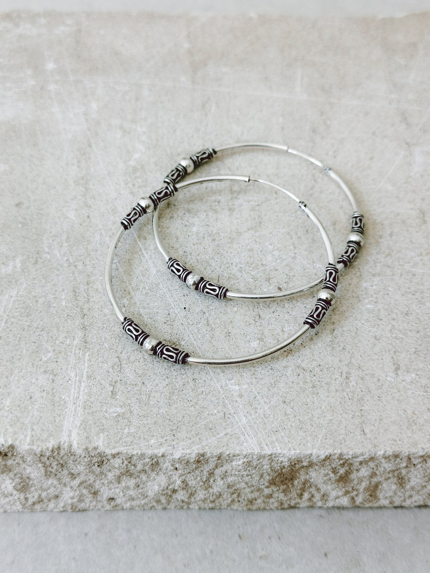 Sterling silver Bali hoop earrings, 925 silver hoop earrings 50 mm, boho hippie Bali hoop earrings 5 ​​cm