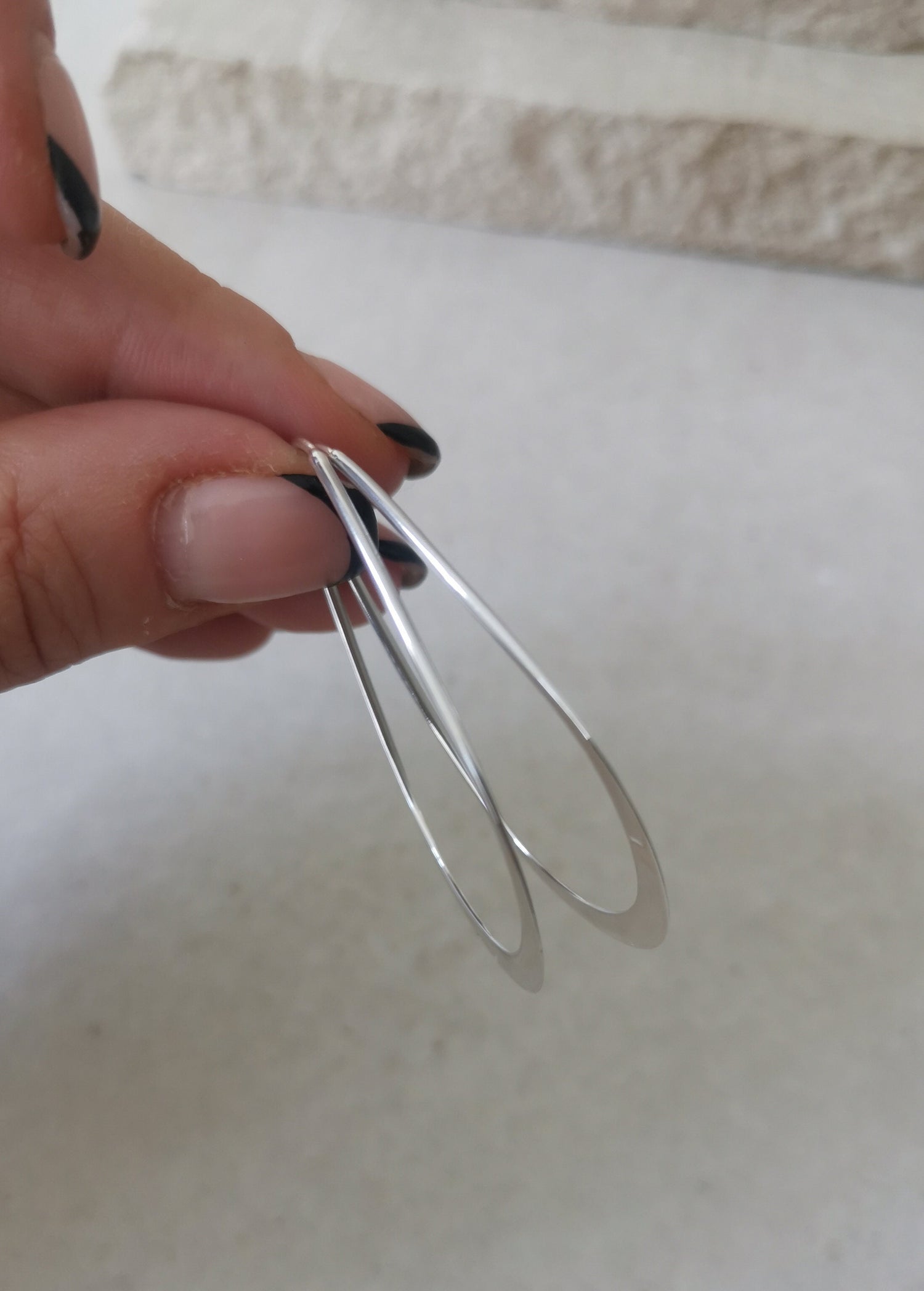 Boucles d'oreilles créoles ovales plates en argent 925, boucles d'oreilles minimalistes fines, boucles d'oreilles créoles en argent sterling