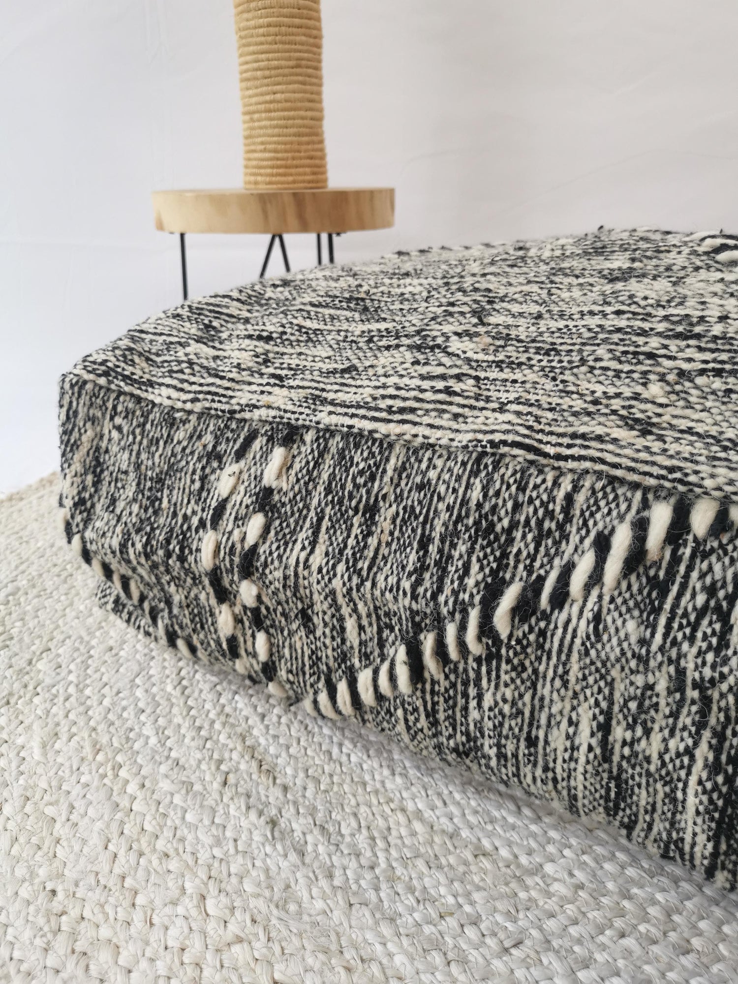 Moroccan Vintage Pouf, Berber Floor Cushion, Wool Seat Cushion, Vintage Floor Pillow, Home Decor Eclectic