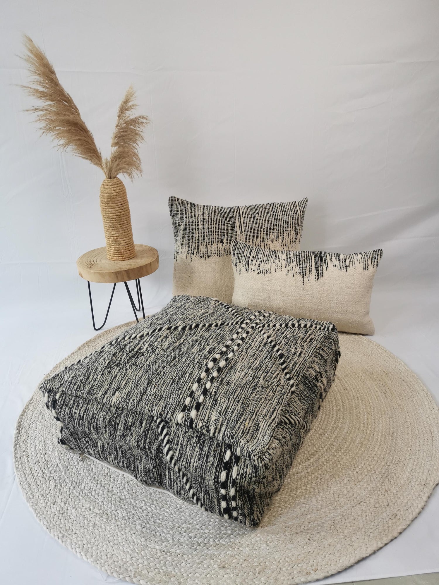 Moroccan Vintage Pouf, Berber Floor Cushion, Wool Seat Cushion, Vintage Floor Pillow, Home Decor Eclectic