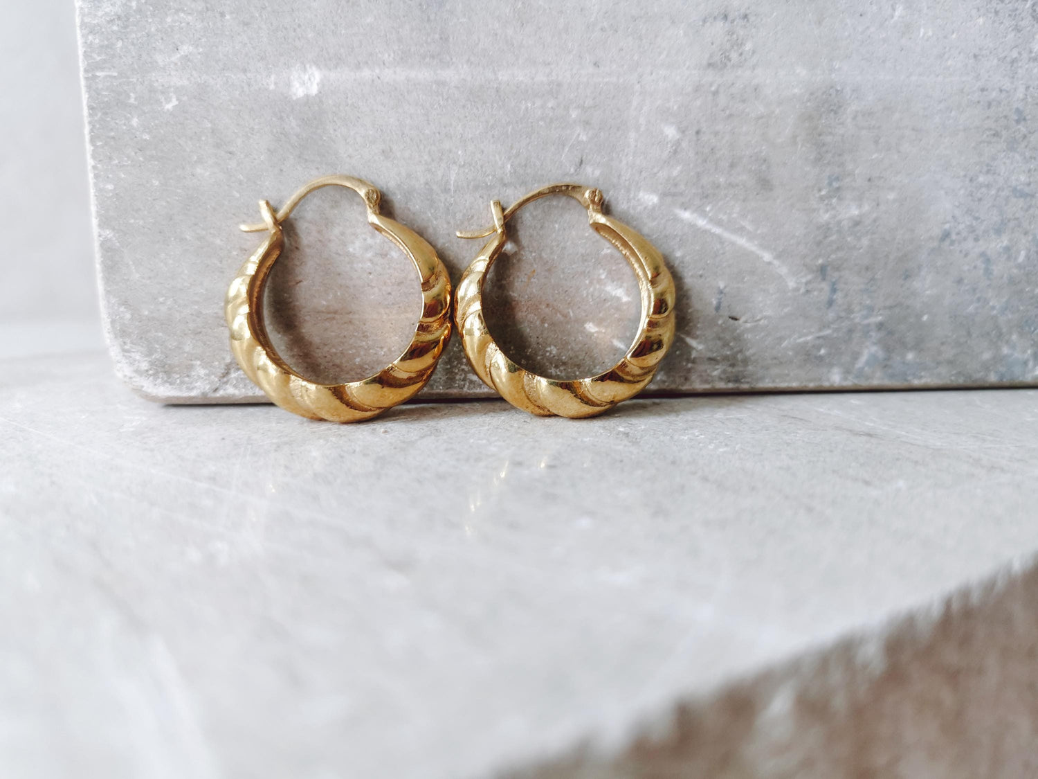 Croissant hoop earrings brass gold, hoop earrings twisted braided twisted, golden round earrings