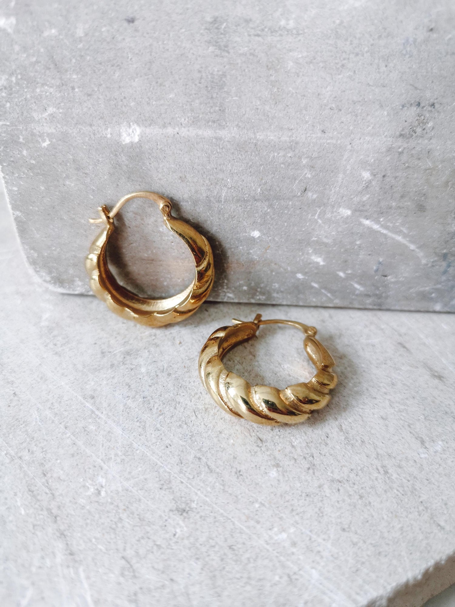 Croissant hoop earrings brass gold, hoop earrings twisted braided twisted, golden round earrings