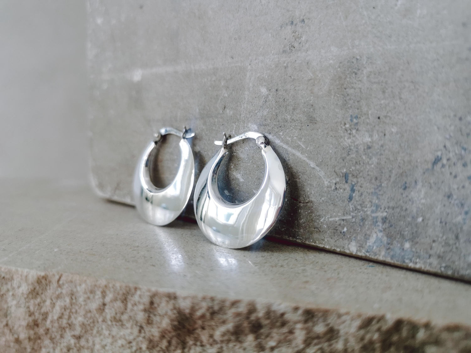 Silver 925 half moon hoop earrings, Sterling silver hoop earrings 30 mm, Minimalist small hoop earrings