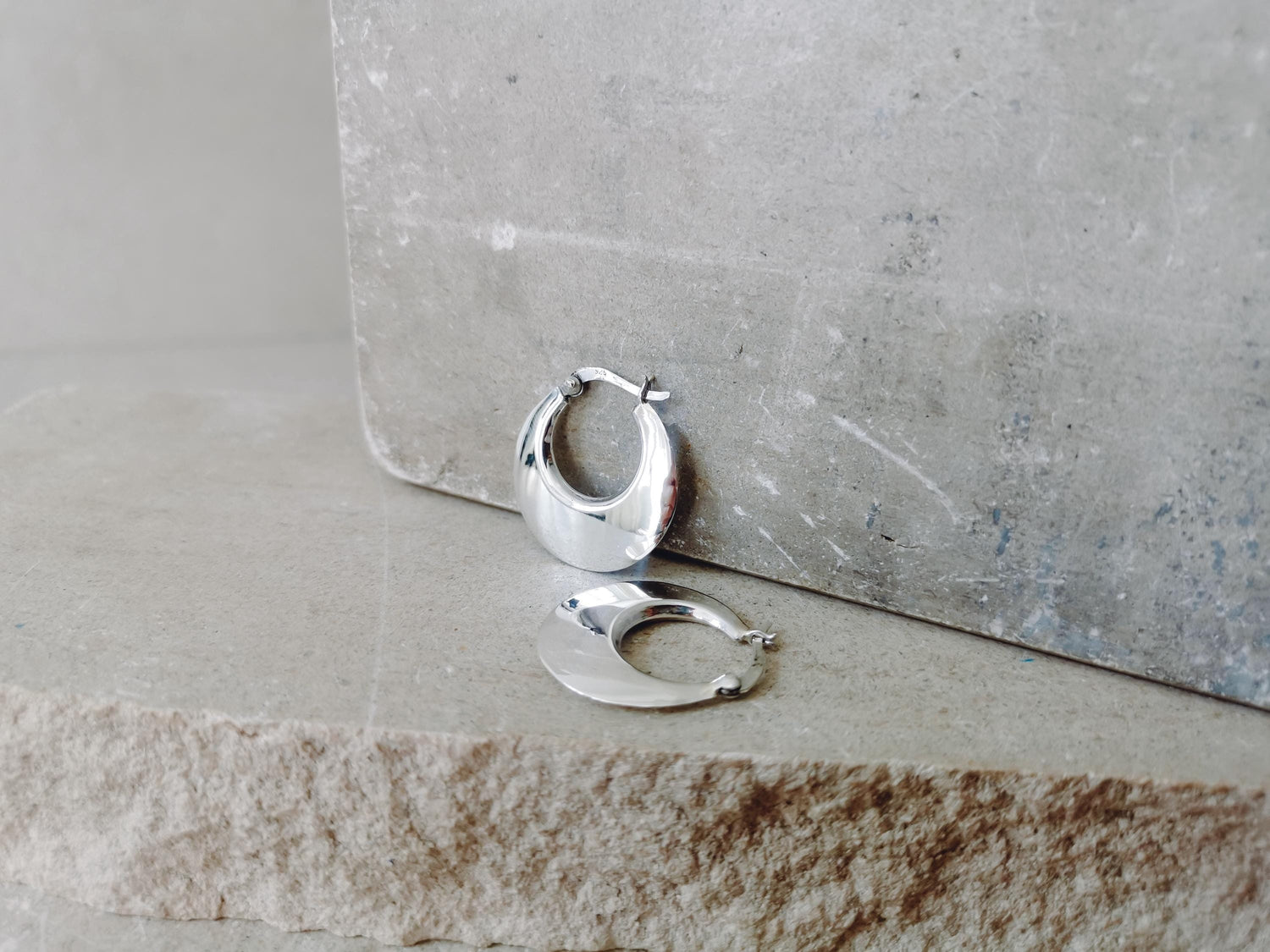 Silver 925 half moon hoop earrings, Sterling silver hoop earrings 30 mm, Minimalist small hoop earrings