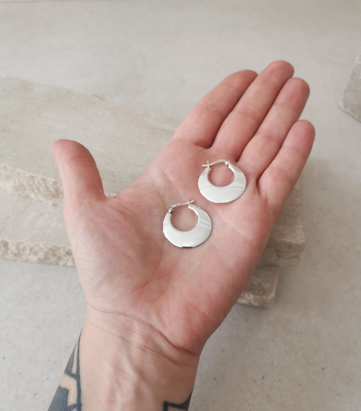 Silver 925 half moon hoop earrings, Sterling silver hoop earrings 30 mm, Minimalist small hoop earrings