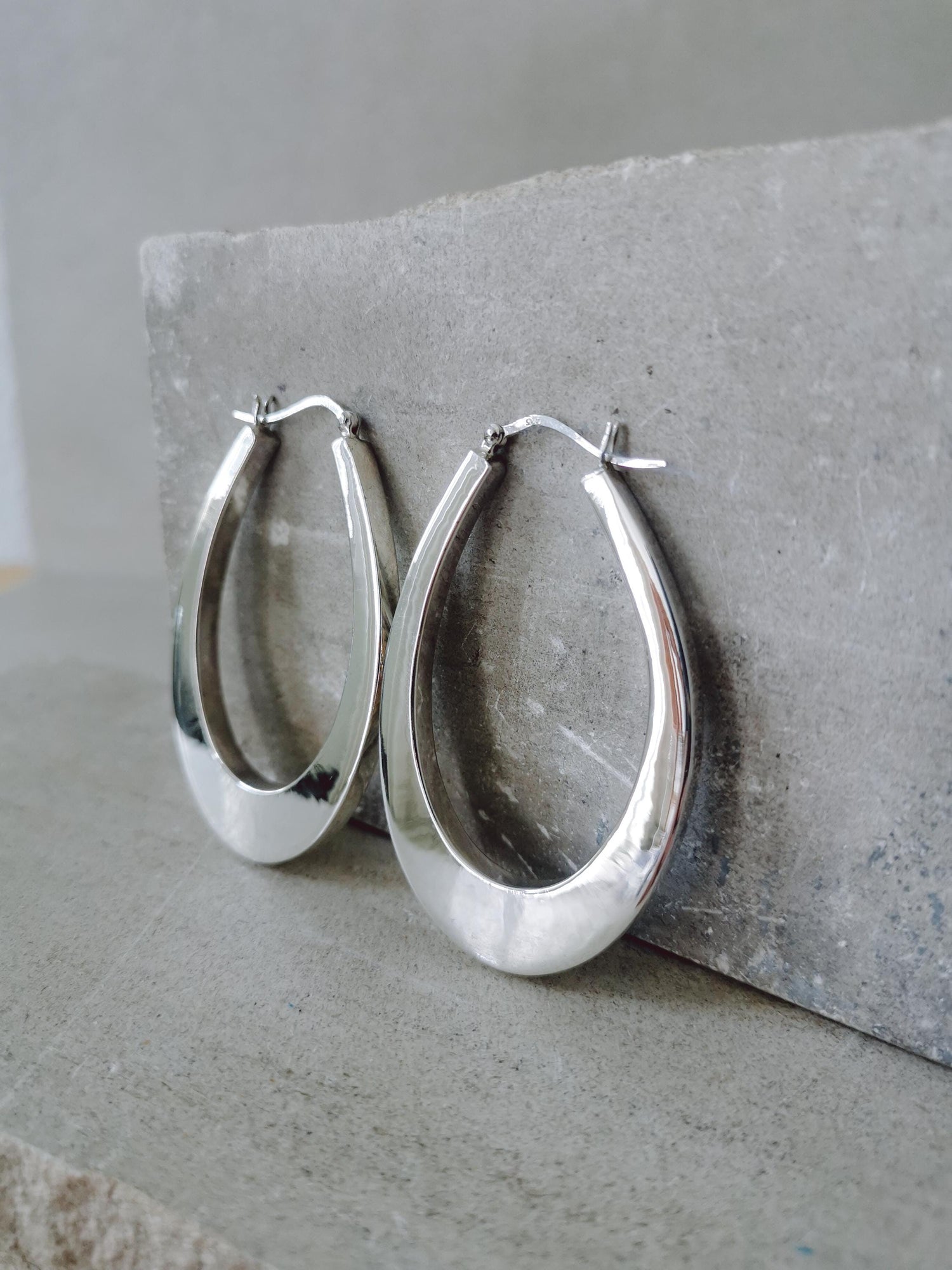 Boucles d'oreilles créoles ovales larges en argent 925, boucles d'oreilles créoles épaisses en argent sterling, boucles d'oreilles tendance en argent 925