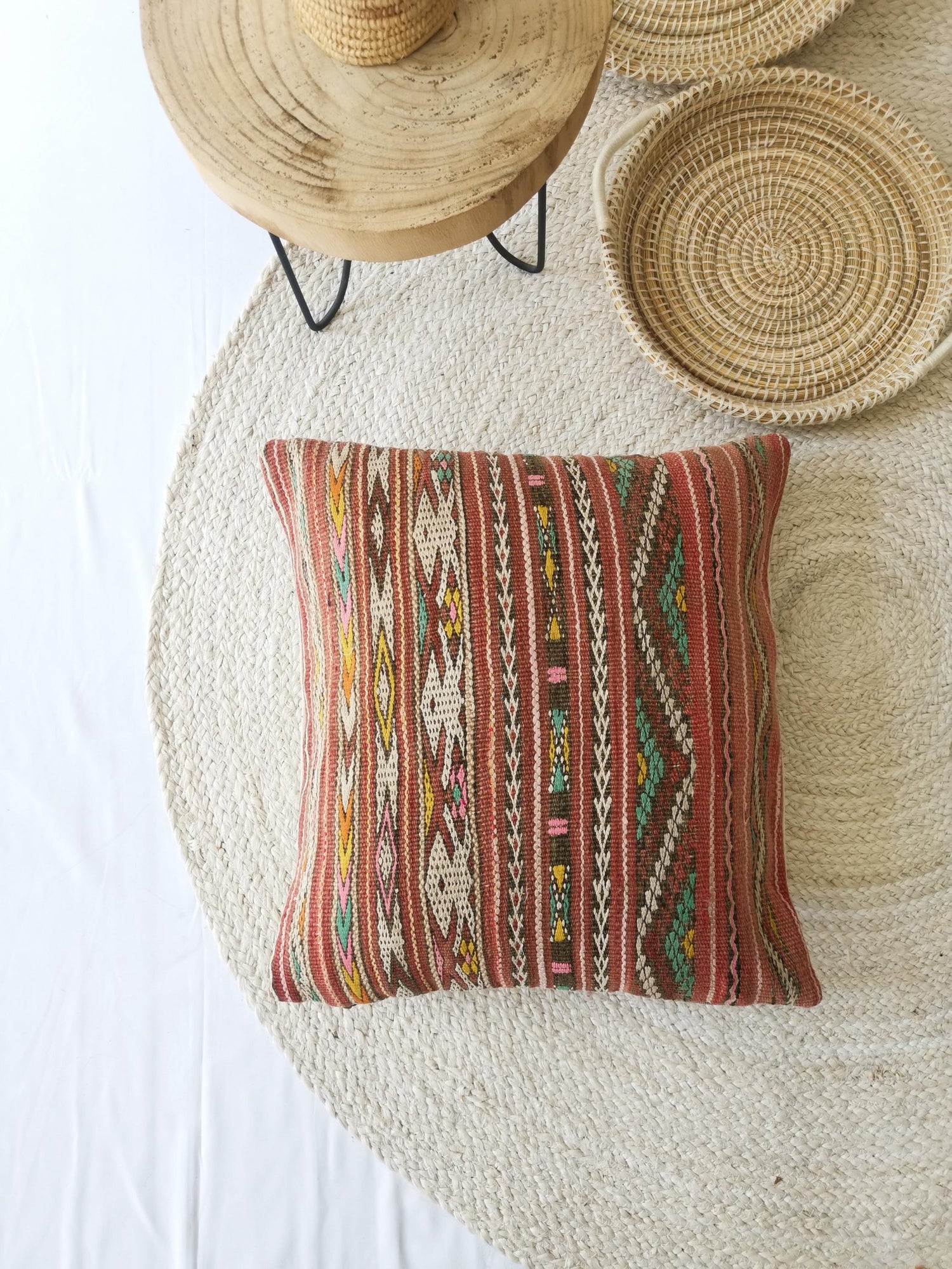 Taie d'oreiller en laine, housse de coussin vintage marocaine, coussin kilim à motif géométrique, coussin d'automne