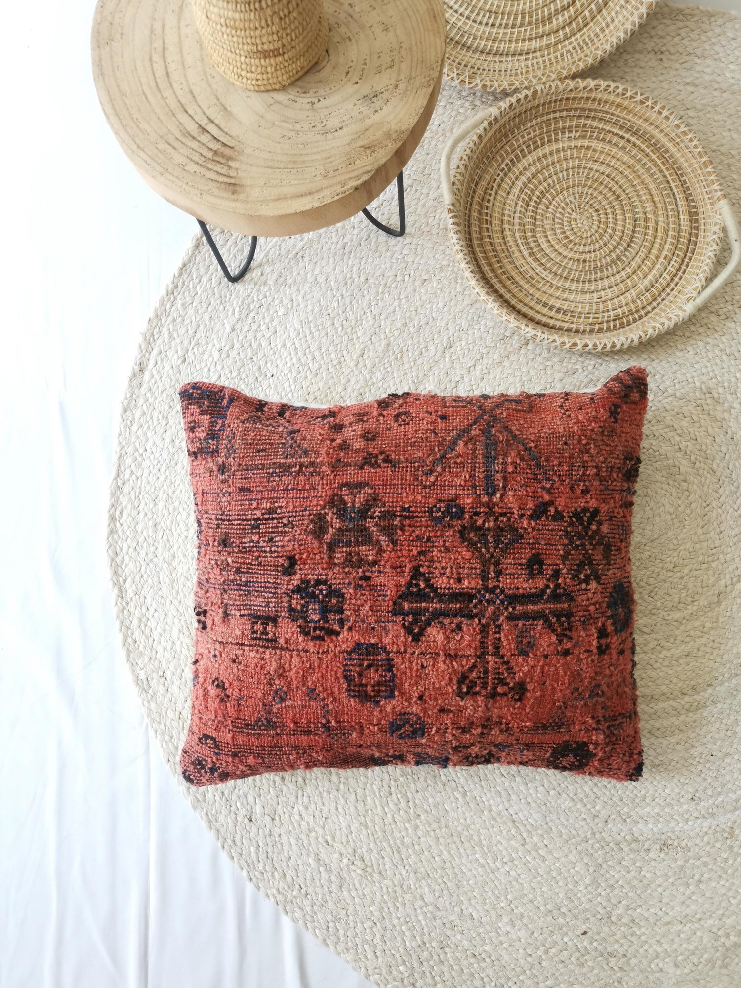 Taie d'oreiller en laine, housse de coussin vintage marocaine, coussin kilim à motif géométrique, coussin d'automne