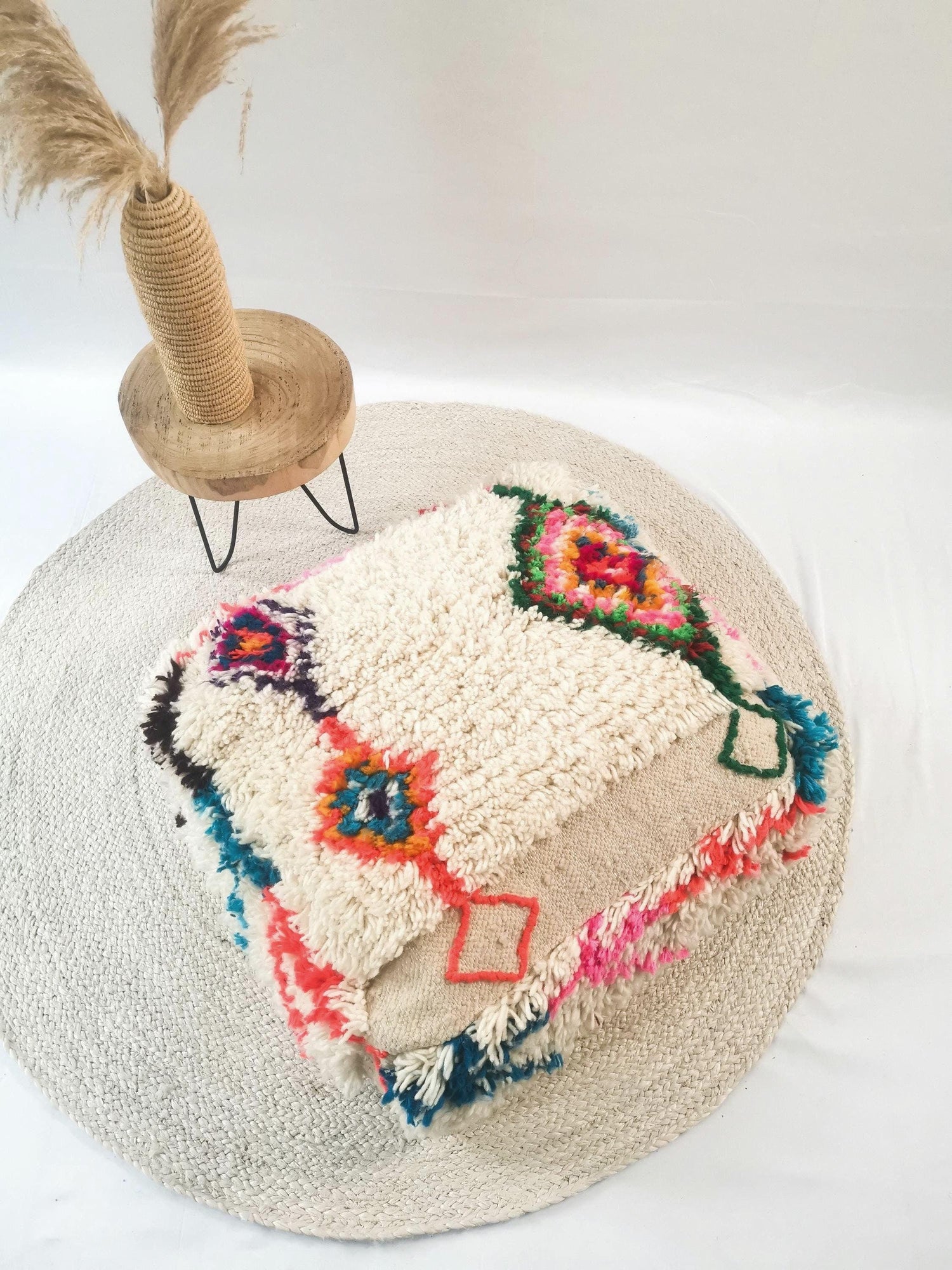 Pouf marocain, coussin de sol berbère, coussin d'assise en laine, coussin vintage, coussin d'assise bohème Beni Ourain