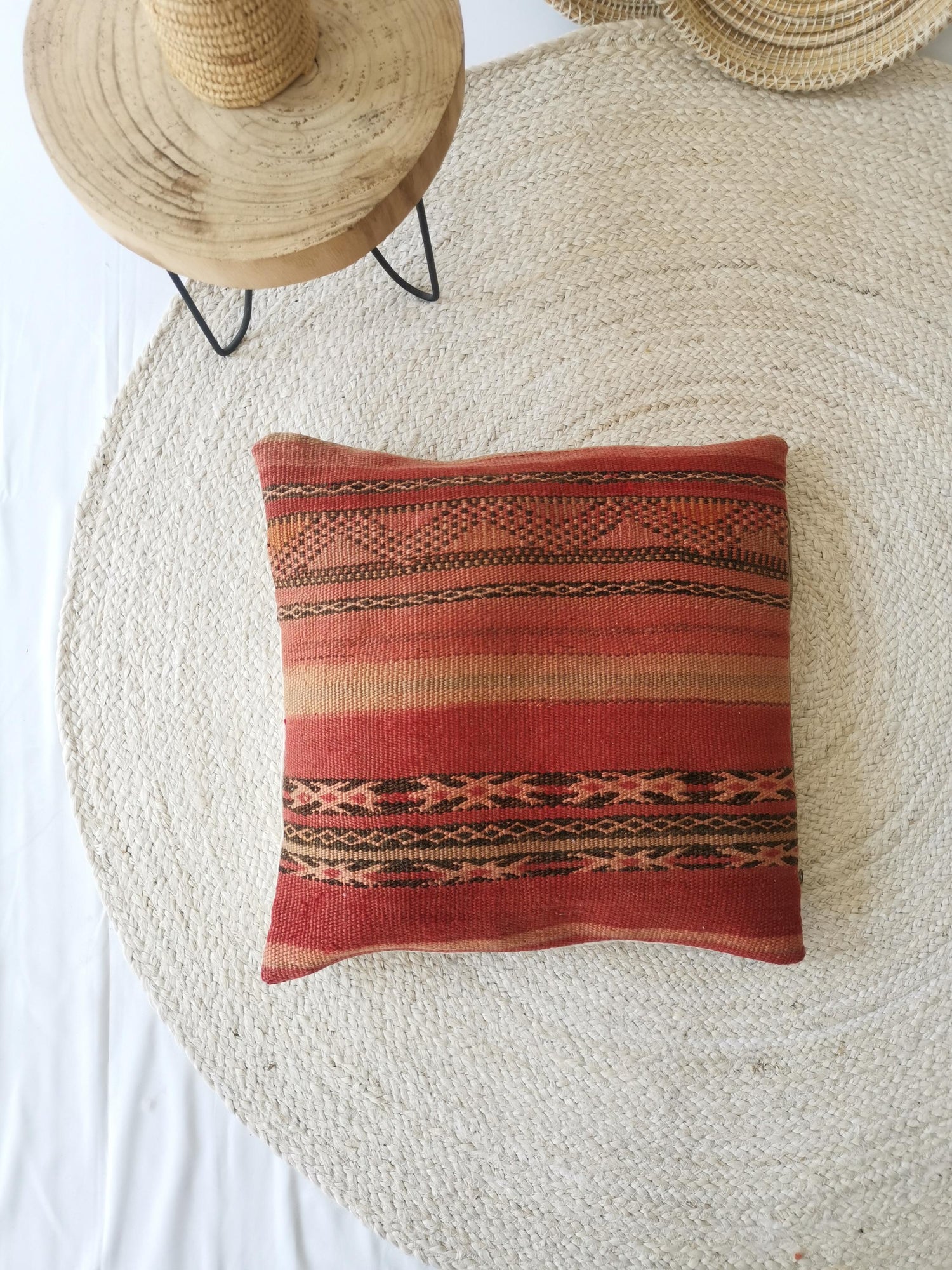 Taie d'oreiller en laine, housse de coussin vintage marocaine, coussin kilim à motif géométrique, coussin d'automne