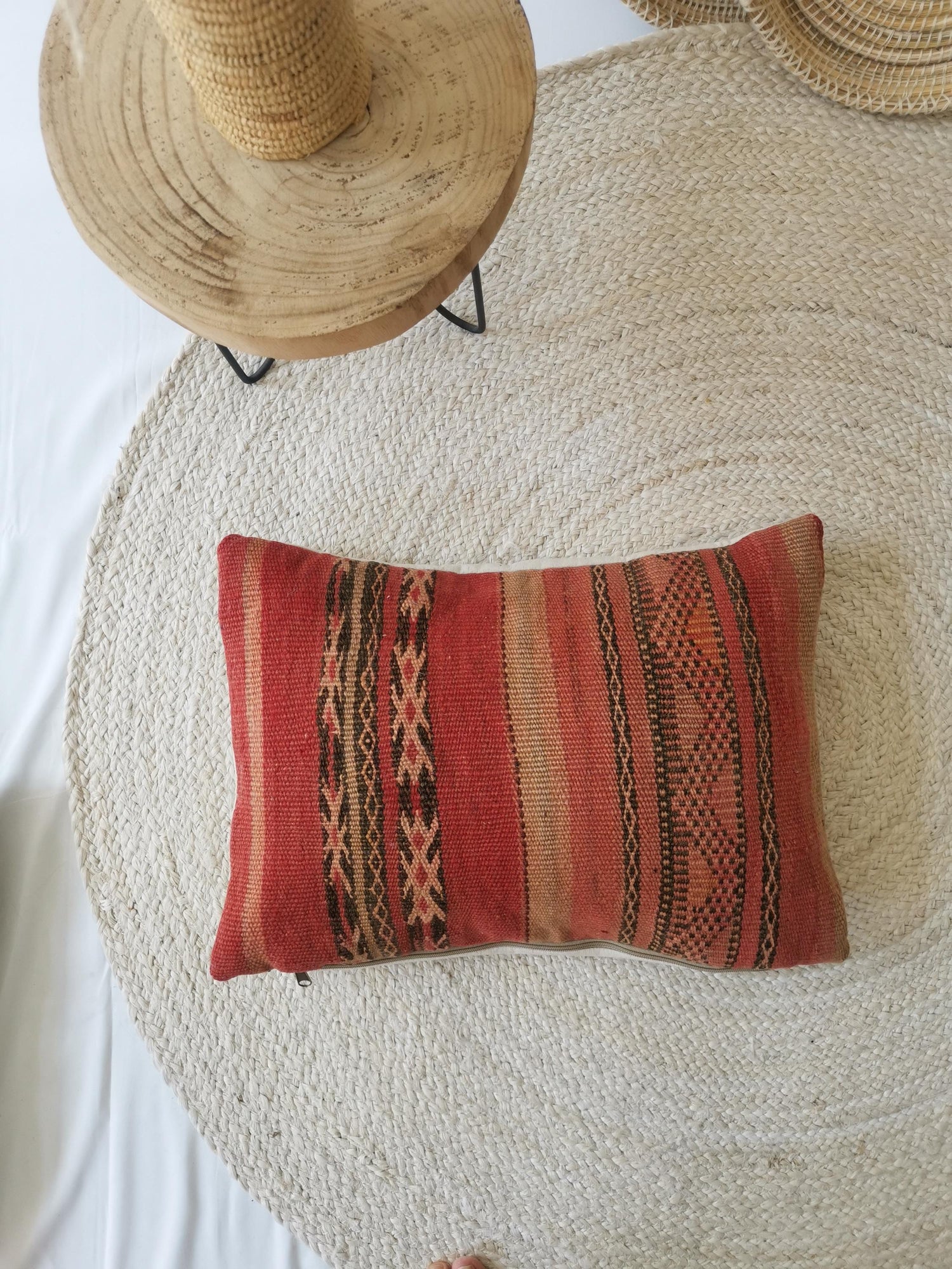 Taie d'oreiller en laine, housse de coussin vintage marocaine, coussin kilim à motif géométrique, coussin d'automne