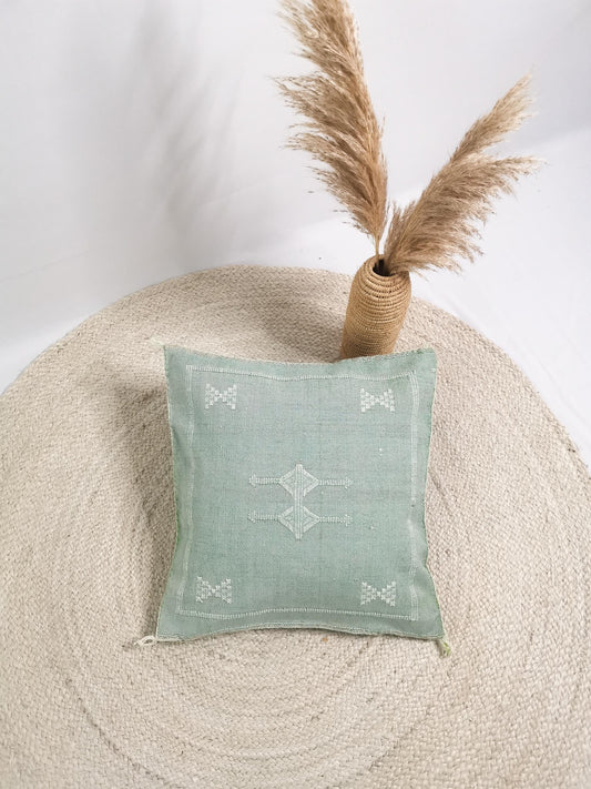 Sabra Kissen aus Marokko, Boho Eklektische Kissenhülle, Marokkanischer orientalischer Kissenbezug in Pistaziengrün