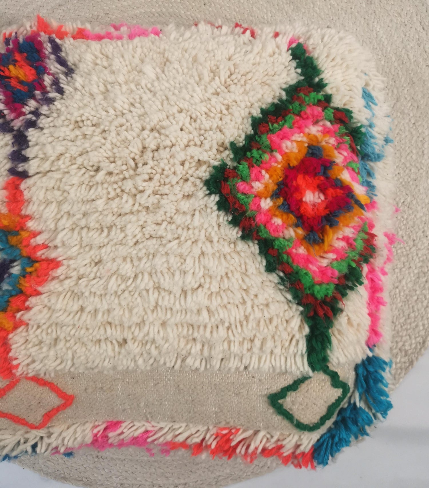 Marokkanischer Pouf, Berber Bodenkissen, Sitzkissen aus Wolle, Vintage Kissen, Boho Sitzkissen Beni Ourain