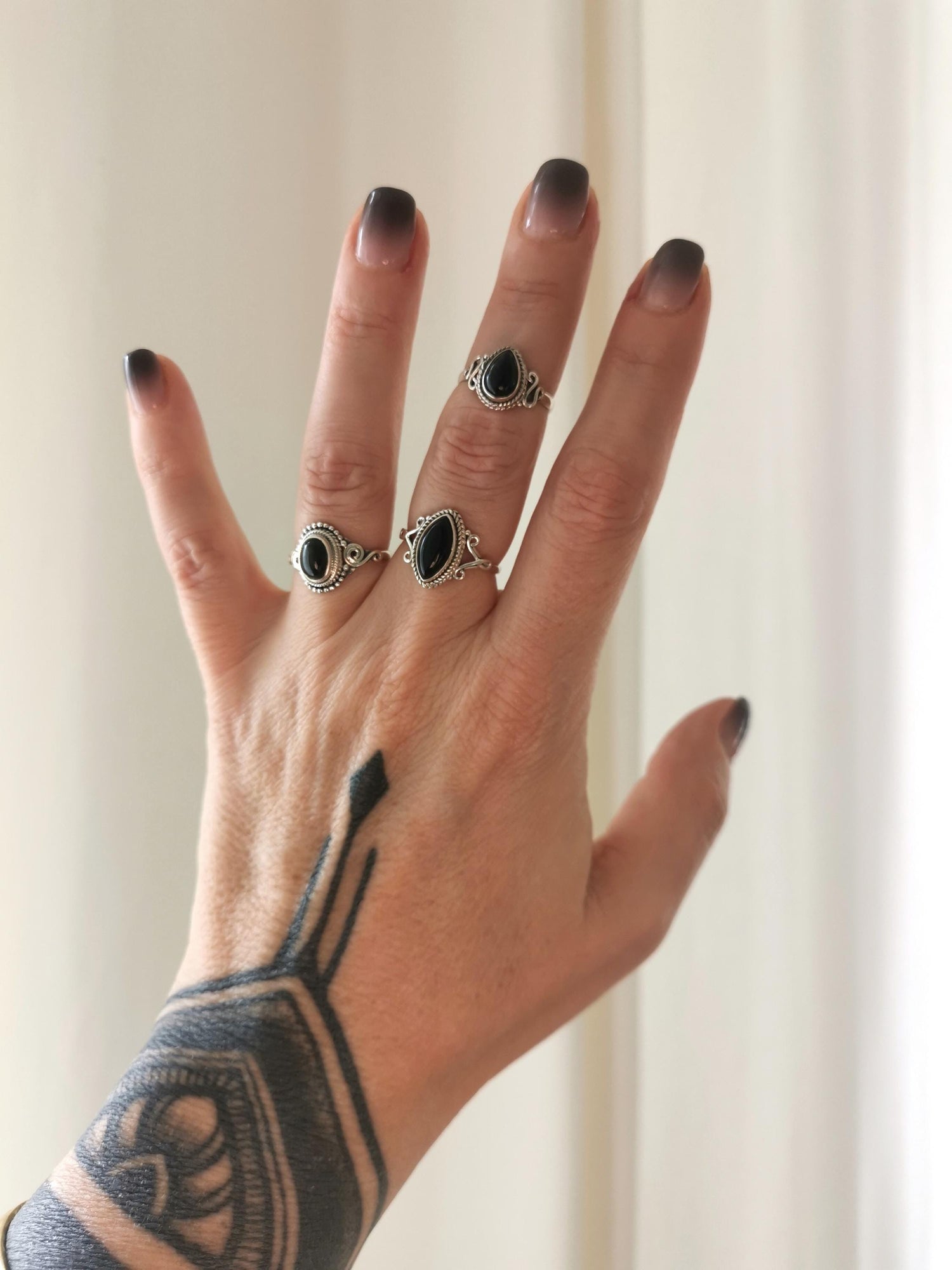 Bague en argent 925 avec pierre d'onyx, bague en argent avec onyx noir, bague en argent sterling avec pierre précieuse d'onyx