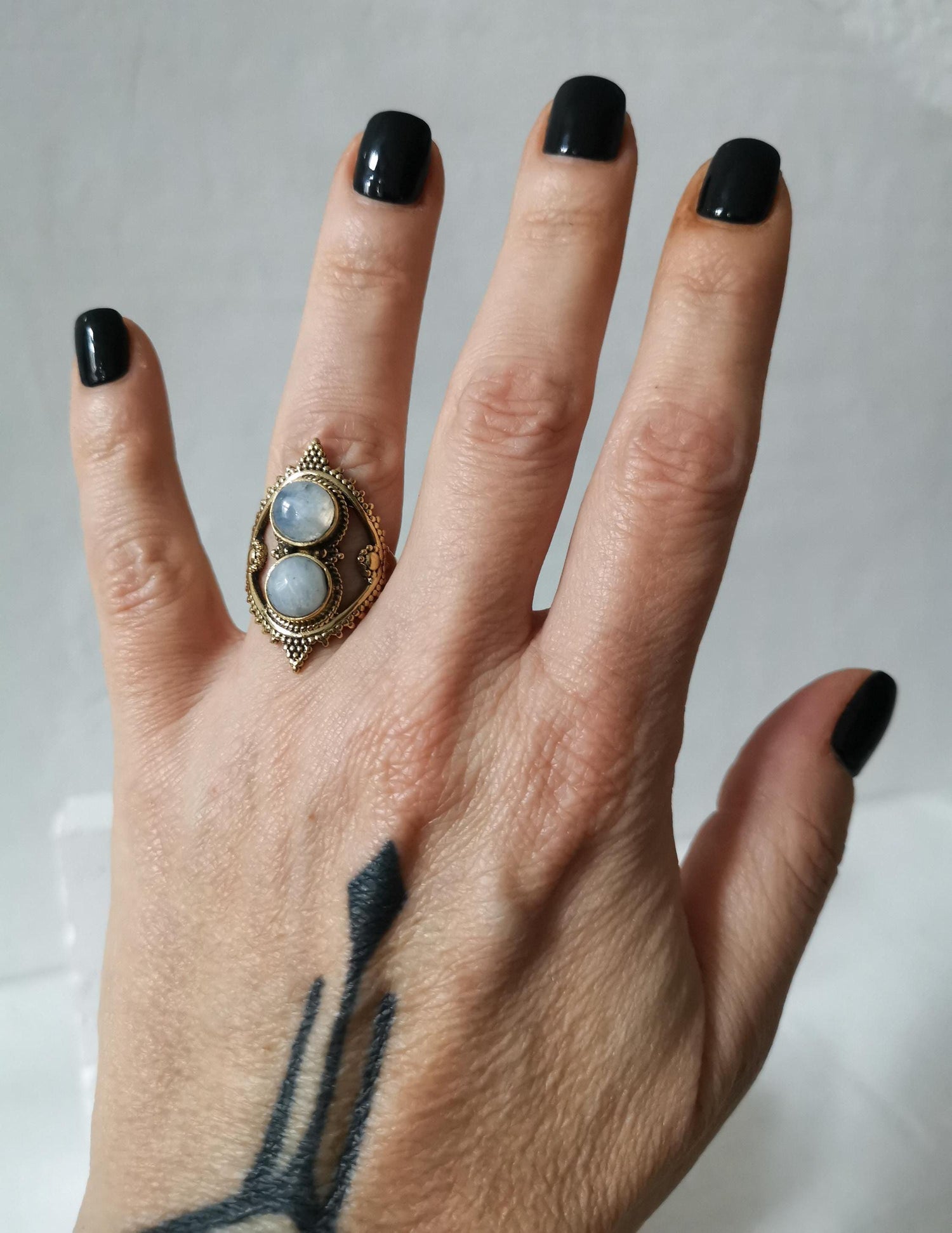 Statement ring with moonstone, large moonstone ring, tribal ring, boho ring, golden brass ring moonstone