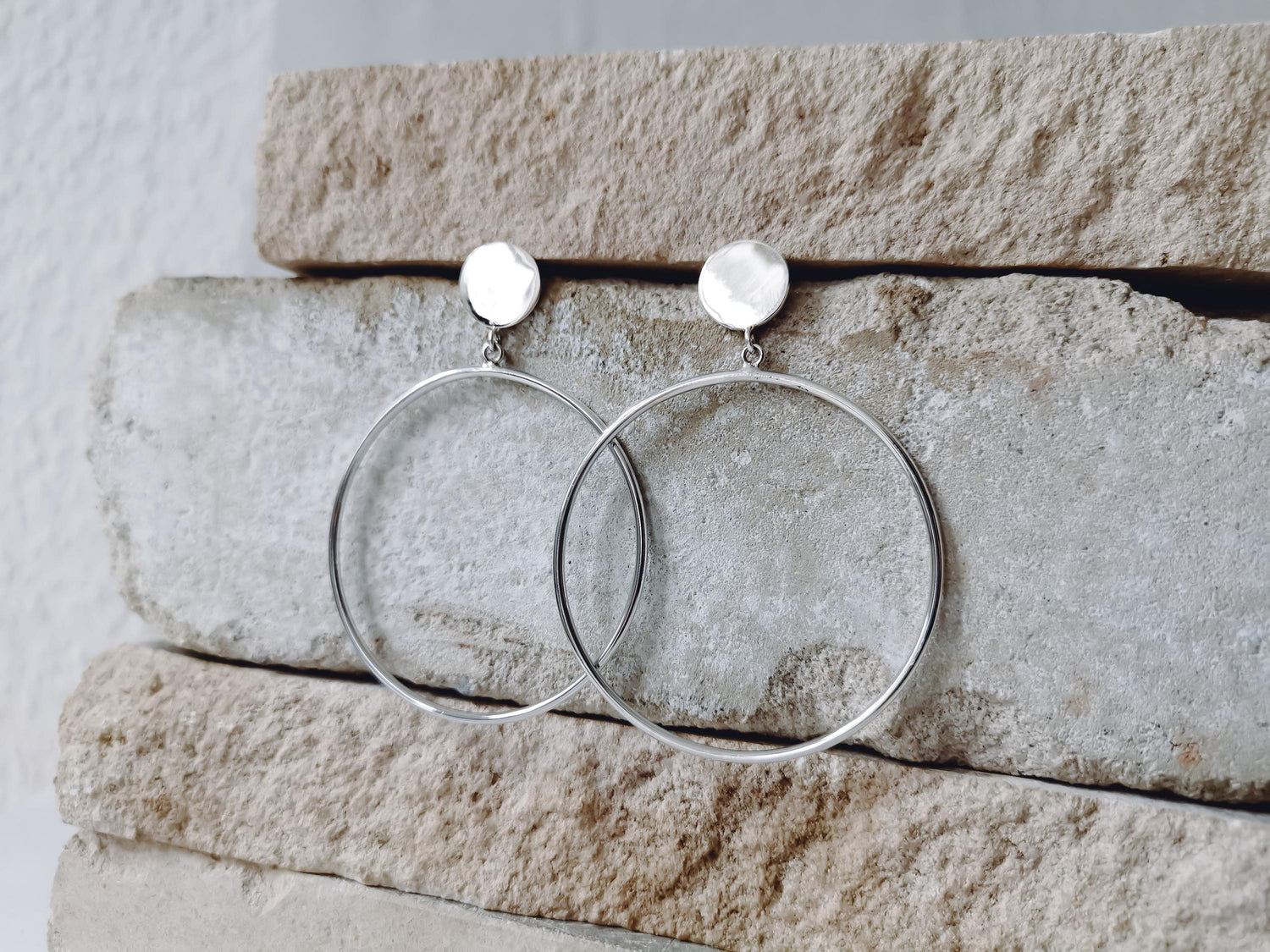 Stud earrings hanging circle made of 925 silver, circle earrings creole made of sterling silver