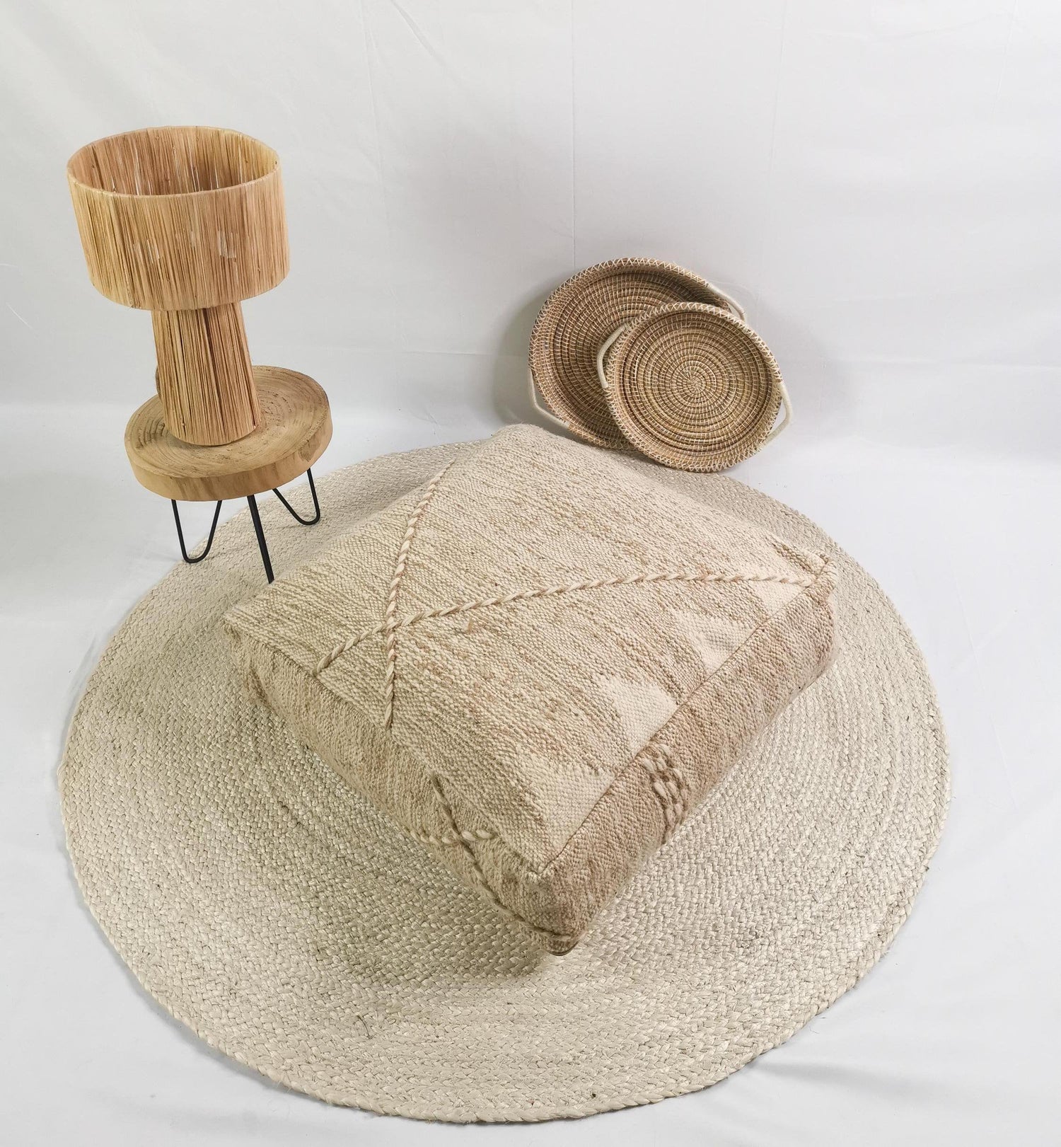 Moroccan vintage pouf, Berber floor cushion, square wool pouf, vintage floor cushion, boho seat cushion Marrakech beige