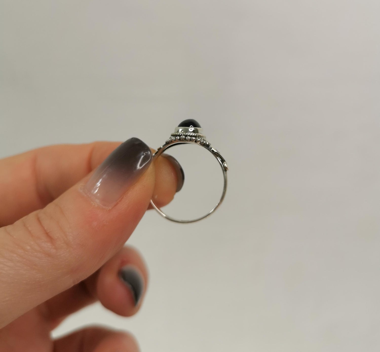 Bague en argent 925 avec pierre d'onyx ovale, bague en argent avec onyx noir, bague en argent sterling avec pierre précieuse d'onyx