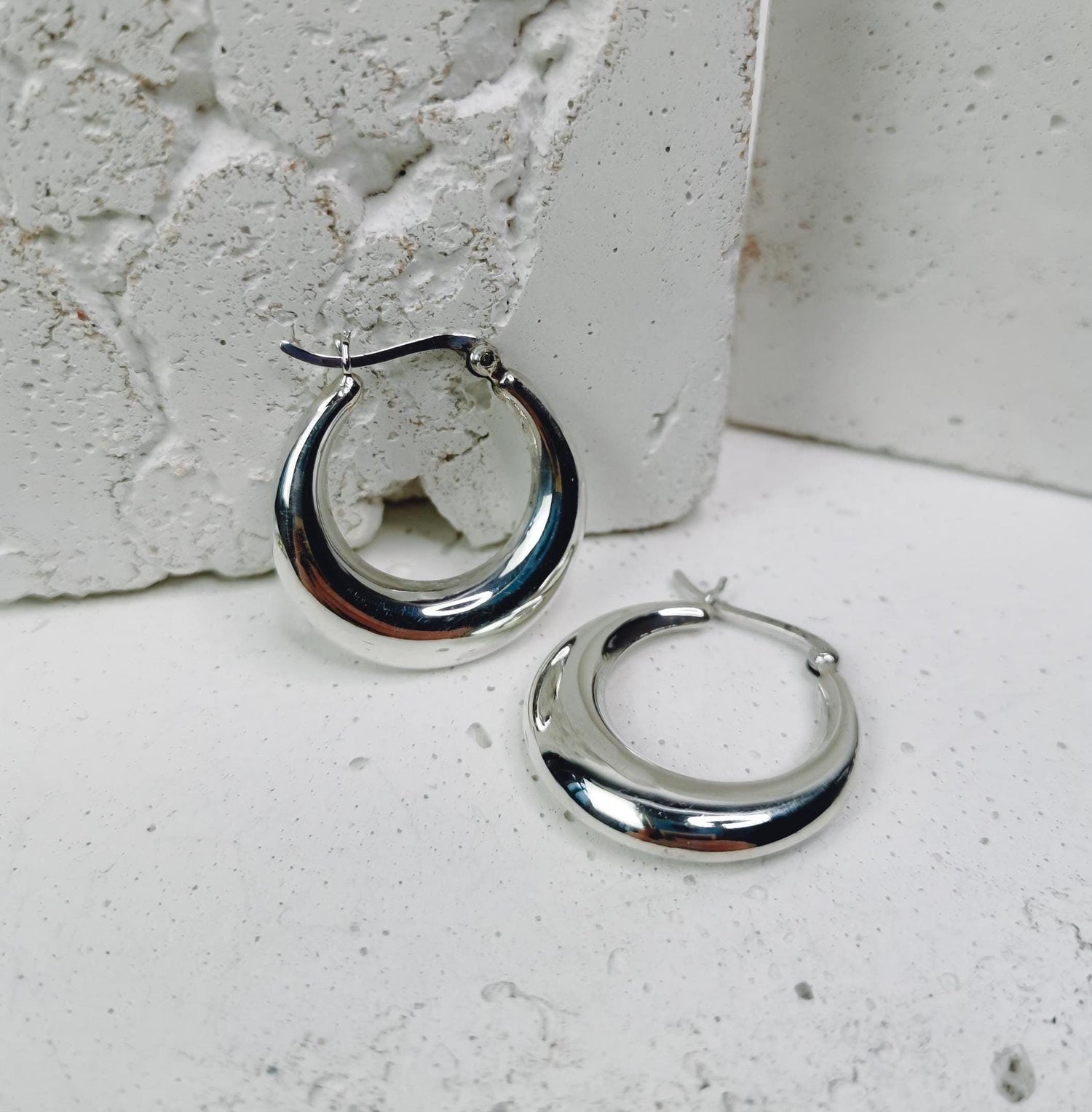 Boucles d'oreilles créoles demi-lune en argent 925, créoles larges en argent sterling 28 mm, créoles minimalistes
