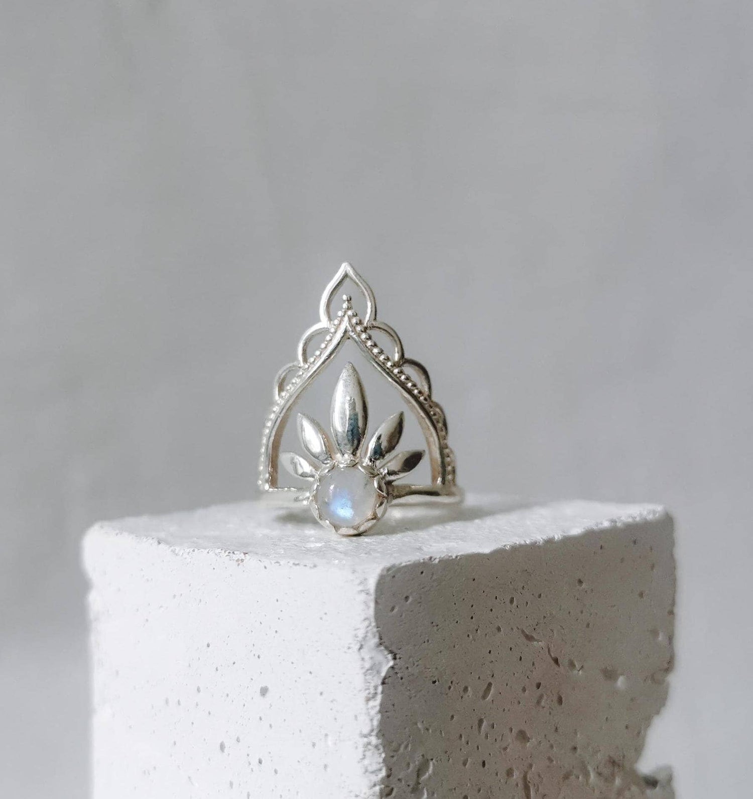 Bague diadème en argent 925 avec pierre de lune, bague bohème en argent avec pierre de lune, bague en argent sterling filigrané