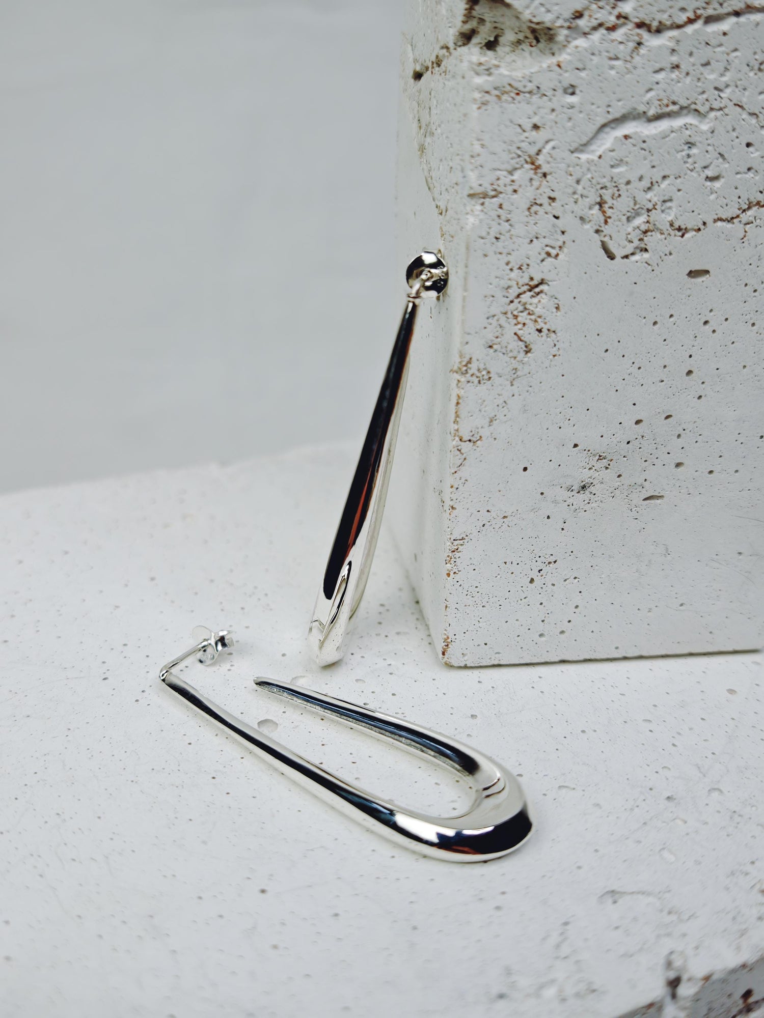 Long open oval 925 silver hoop earrings, minimalist stud earrings, sterling silver hoop earrings oval