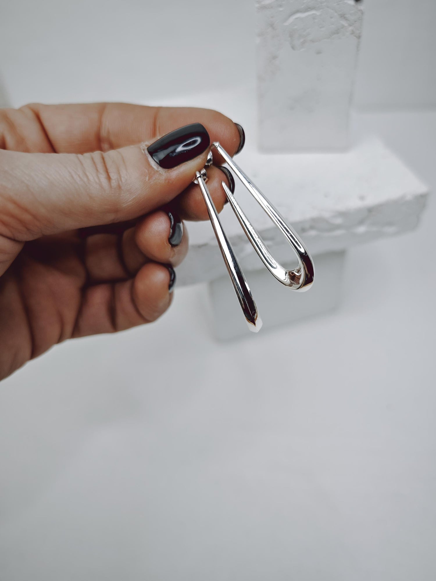 Long open oval 925 silver hoop earrings, minimalist stud earrings, sterling silver hoop earrings oval
