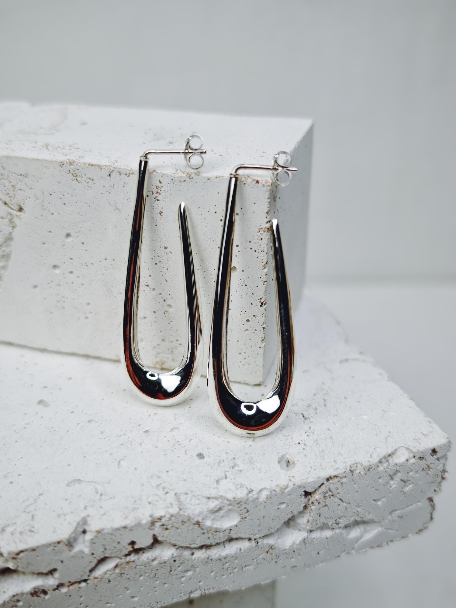 Long open oval 925 silver hoop earrings, minimalist stud earrings, sterling silver hoop earrings oval