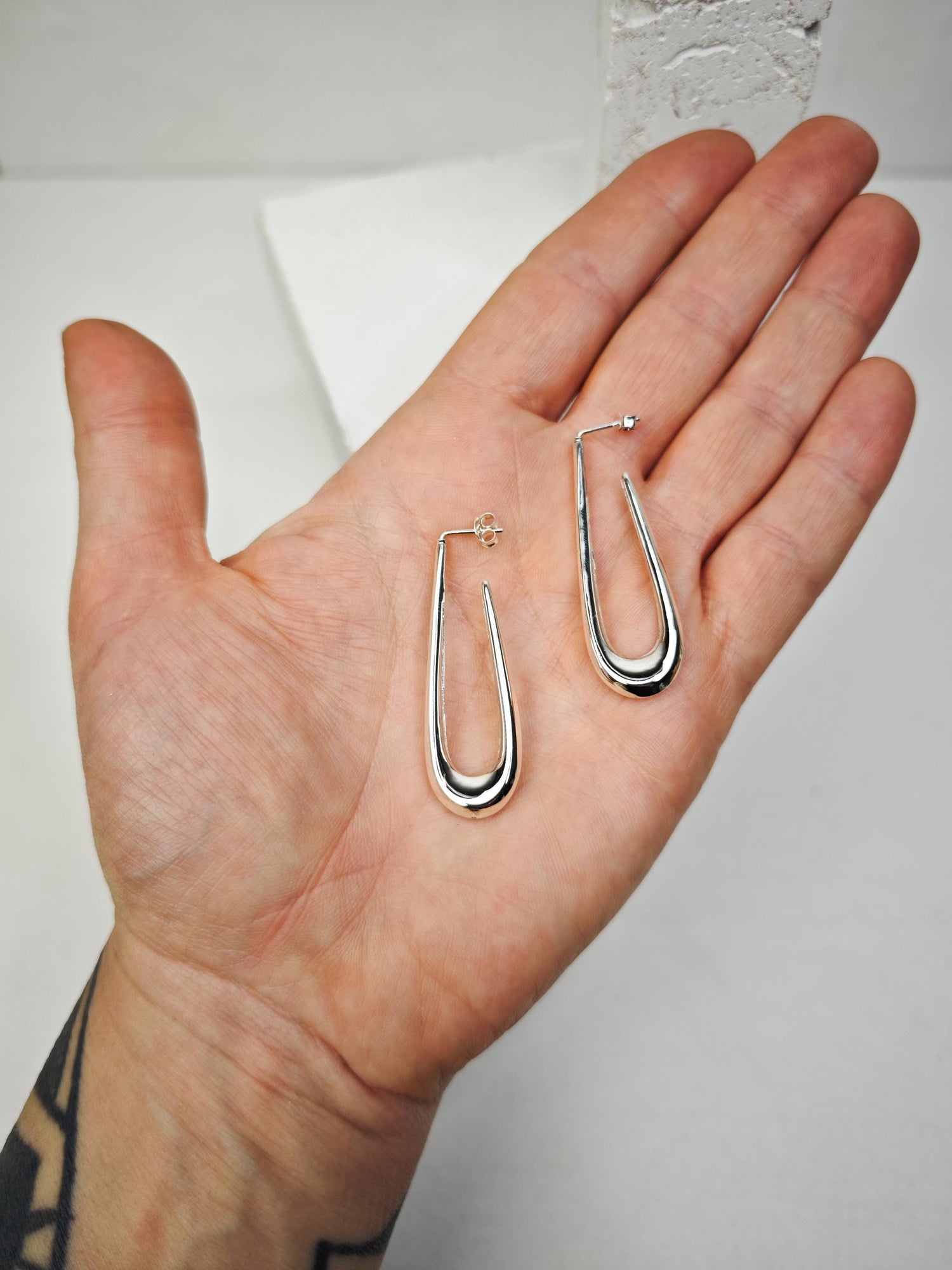 Long open oval 925 silver hoop earrings, minimalist stud earrings, sterling silver hoop earrings oval