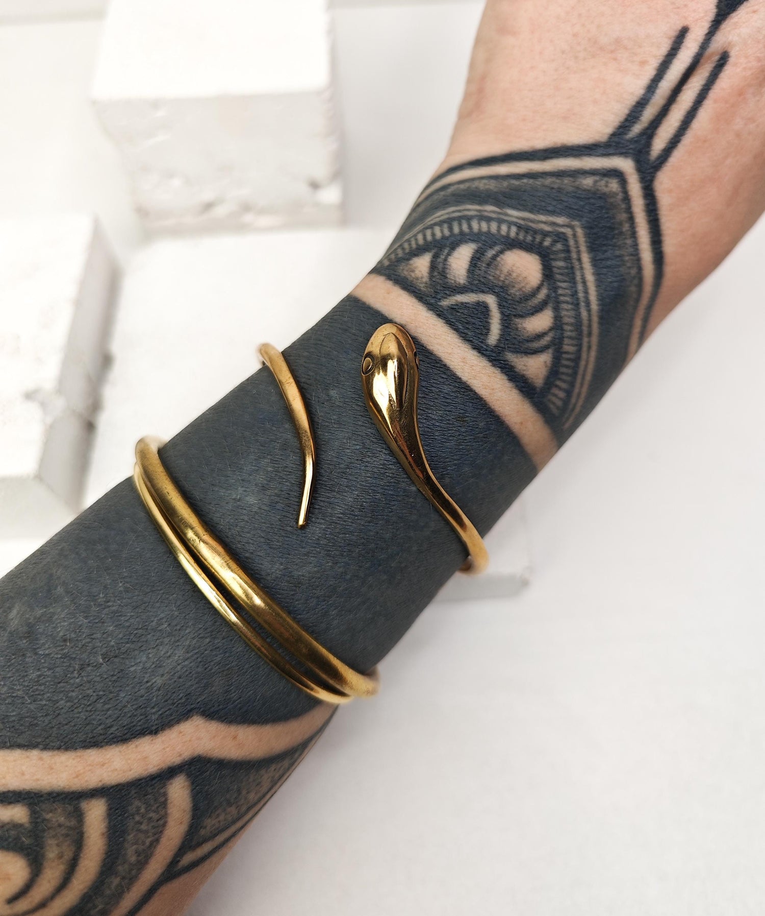 Golden adjustable snake bangle, brass snake bangle
