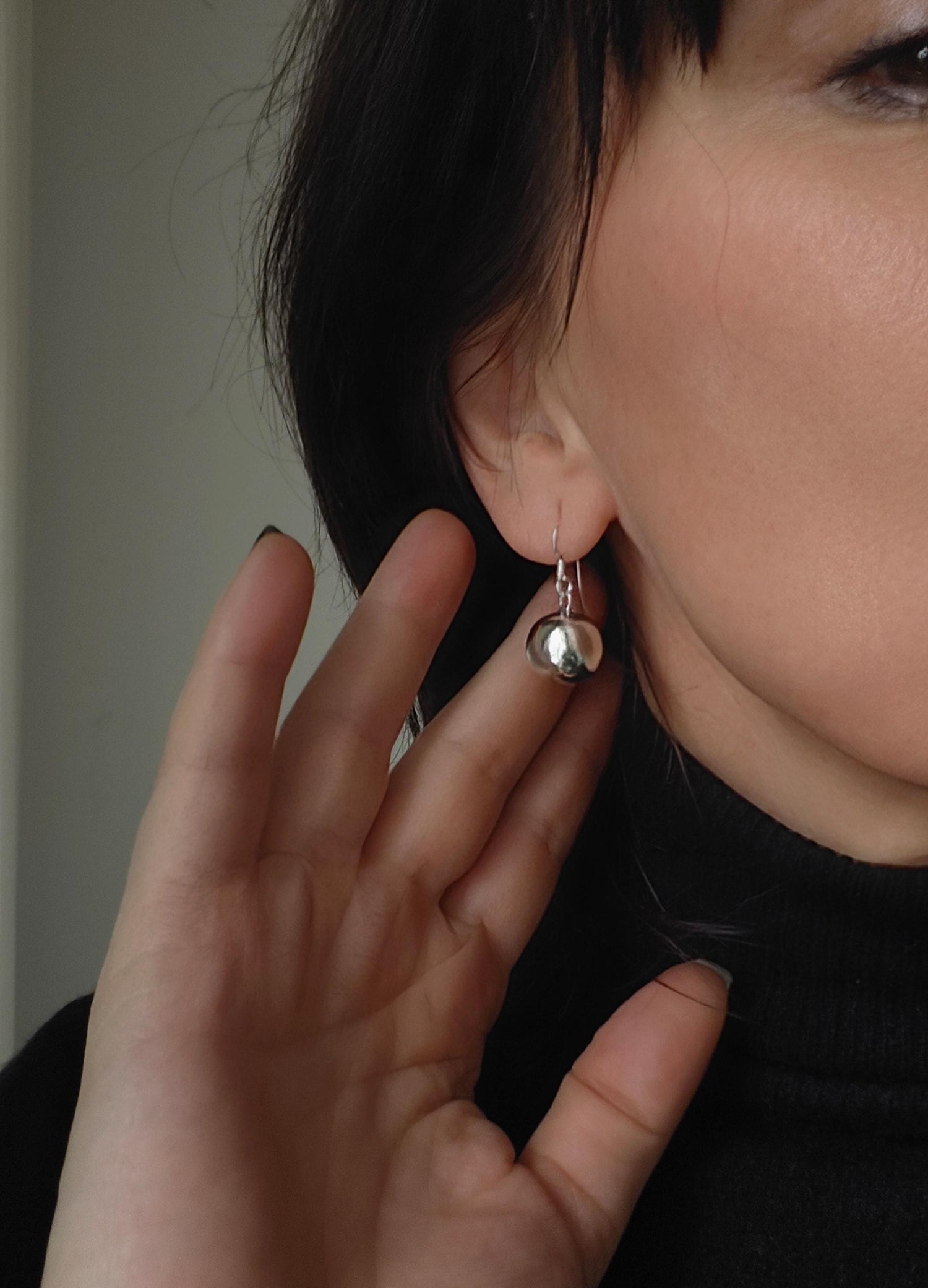 Small sterling silver hanging earrings with ball, 925 silver earrings with ball pendant, simple earrings with ball charm