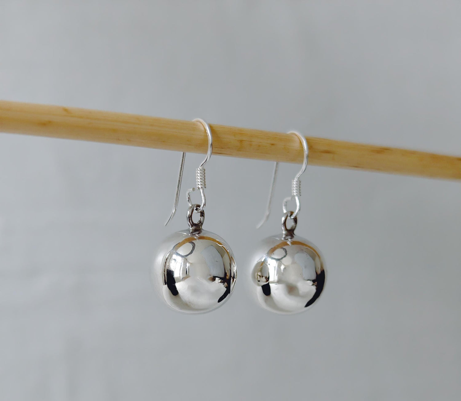 Small sterling silver hanging earrings with ball, 925 silver earrings with ball pendant, simple earrings with ball charm