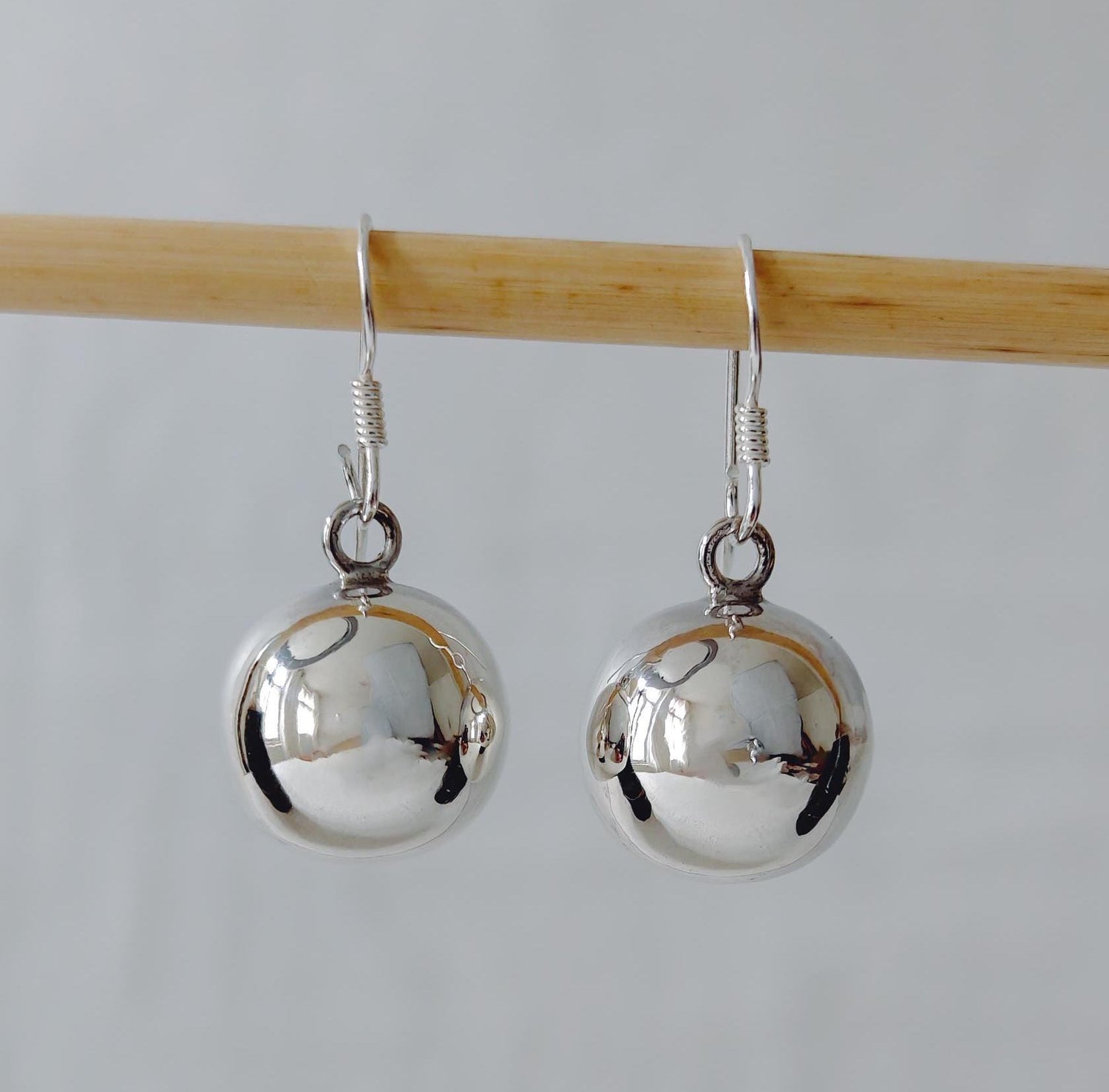 Small sterling silver hanging earrings with ball, 925 silver earrings with ball pendant, simple earrings with ball charm