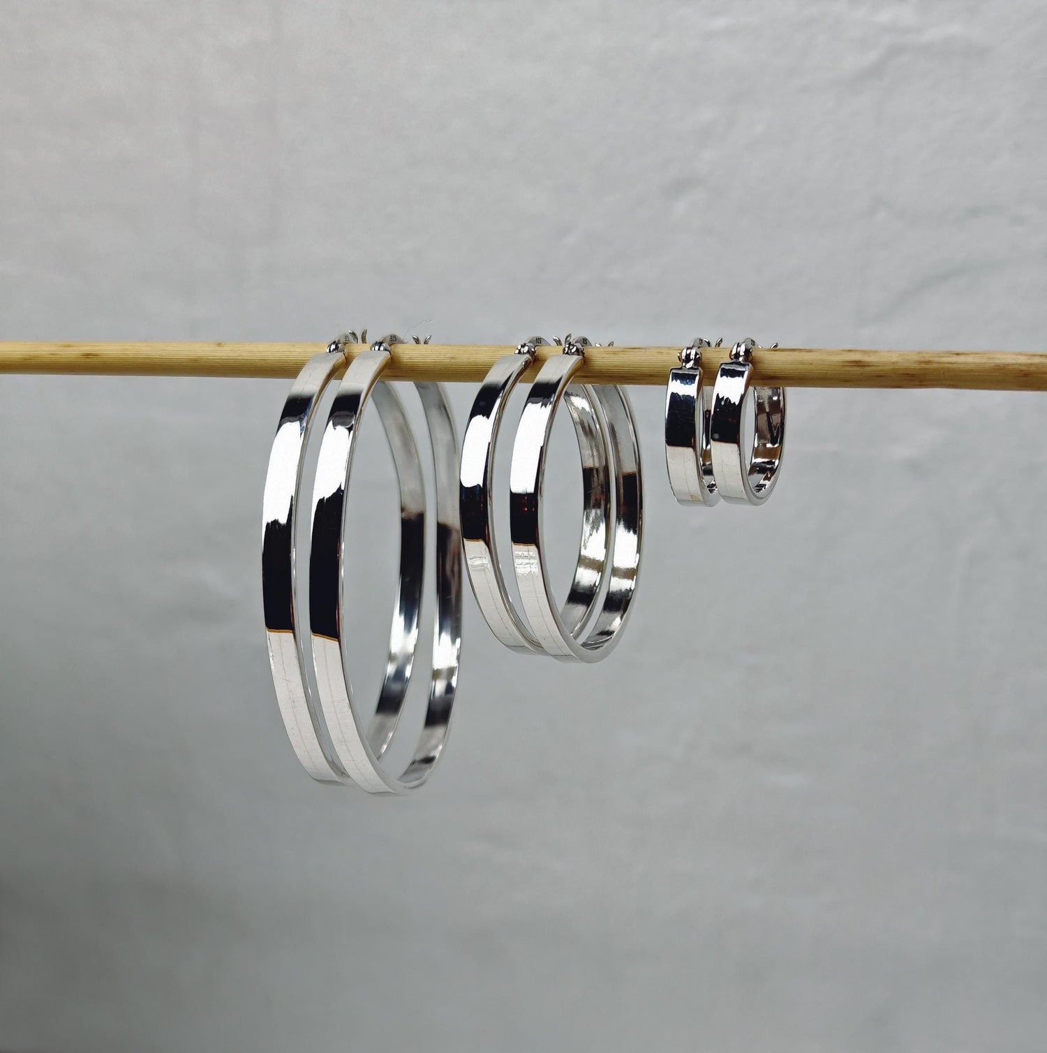Flat wide 925 silver hoop earrings, chunky sterling silver hoop earrings 20mm, 40mm, 60mm