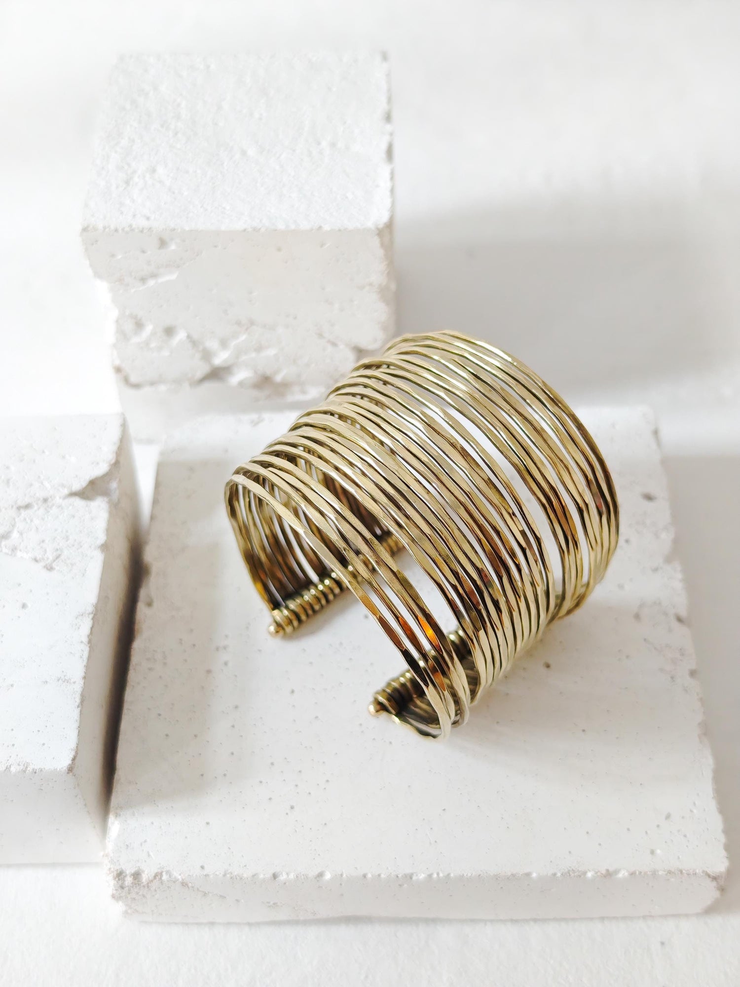 Brass cuff bracelet, golden brass bracelet, wide boho bangle hammered