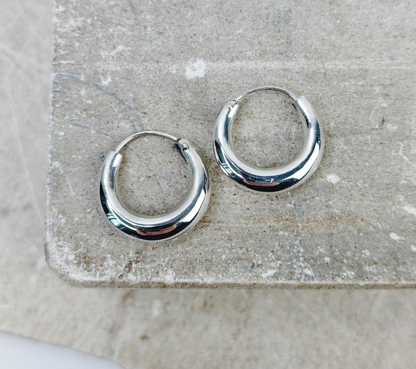 Halbmond Creolen aus 925 Silber, Chunky Sterling Silber Creolen 20 mm, Minimalistische breite Creolen