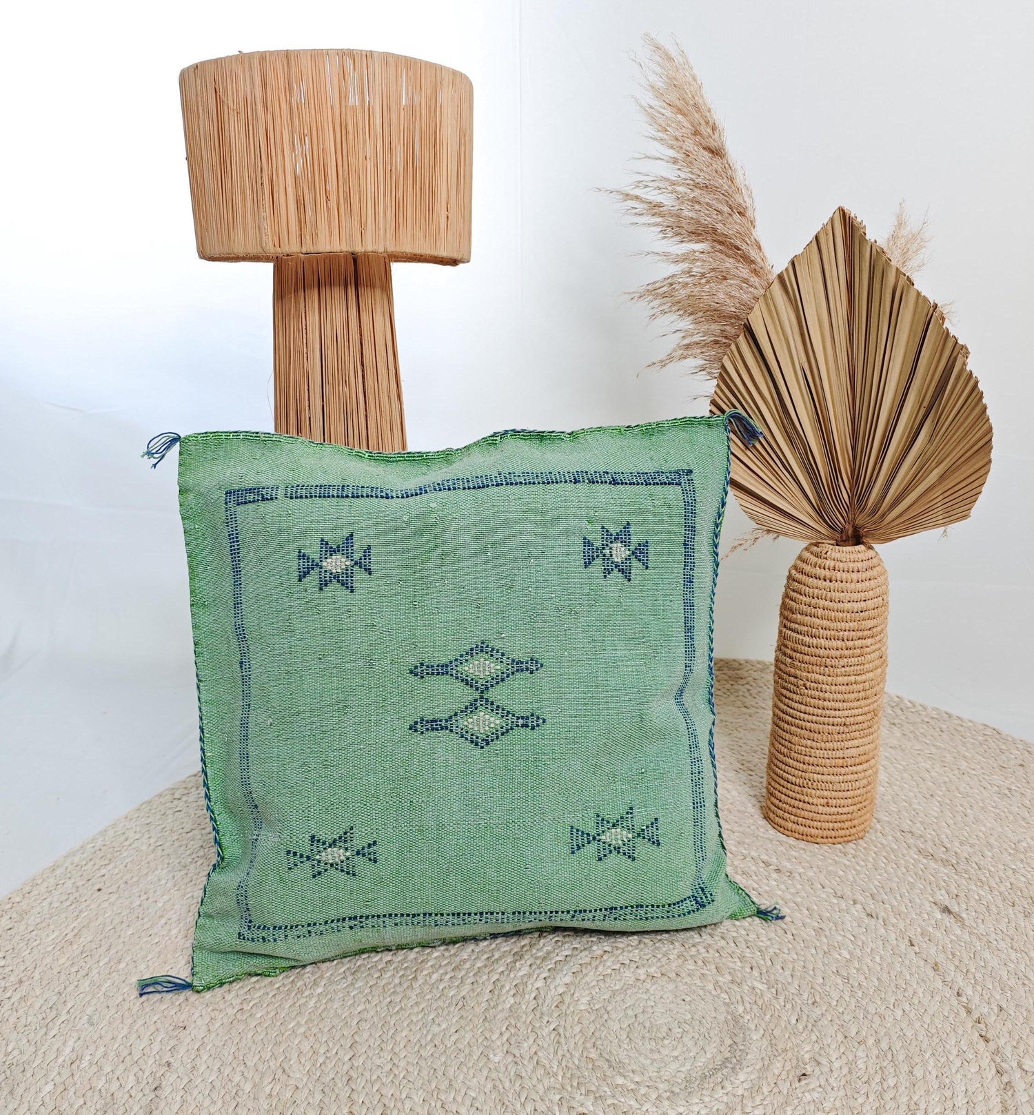 Coussin Sabra du Maroc, housse de coussin bohème éclectique, housse de coussin orientale marocaine en vert turquoise, vert