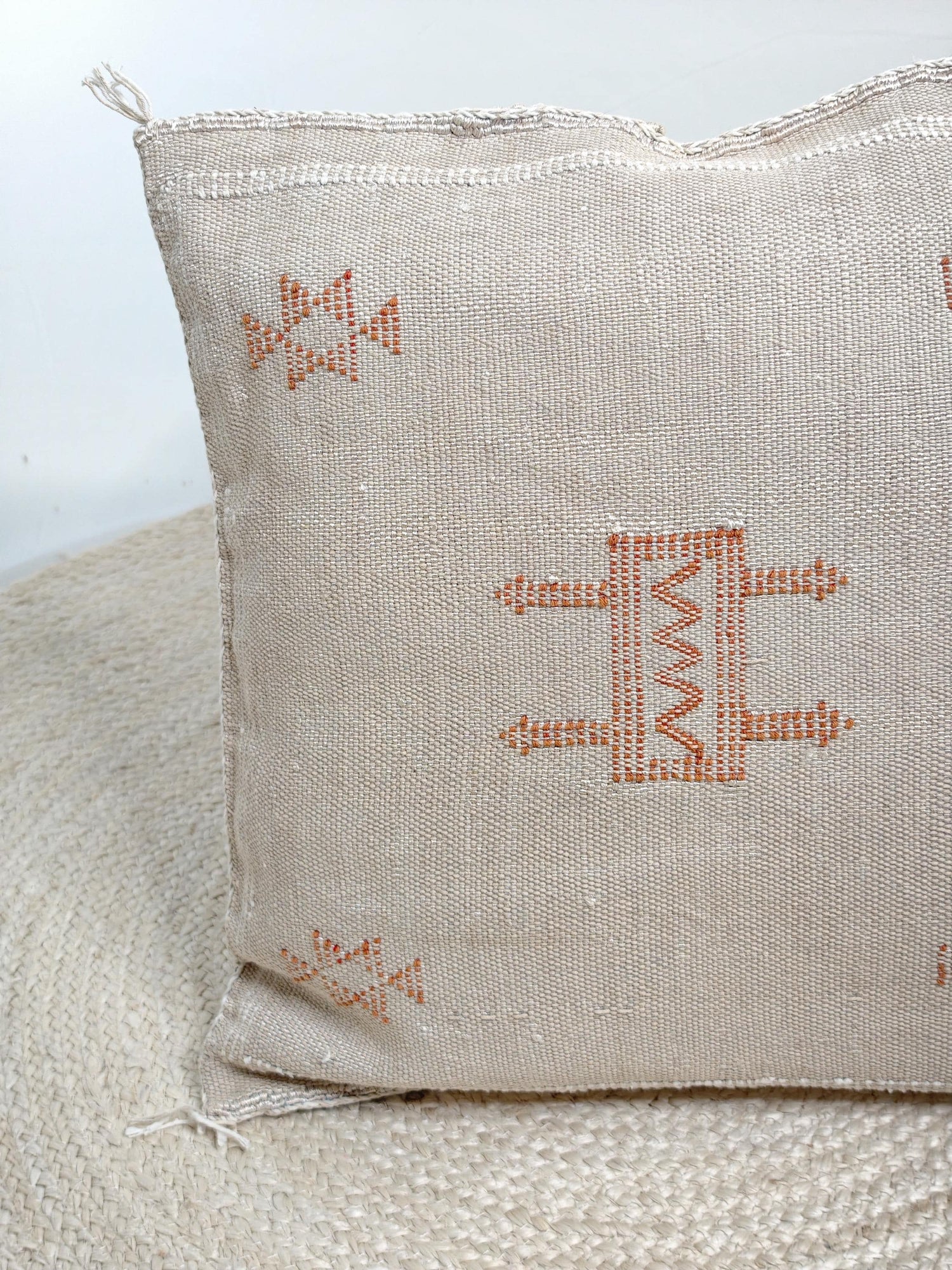 Coussin Sabra du Maroc, Housse de coussin éclectique Boho, Housse de coussin oriental marocain en beige et terre cuite avec motif beber