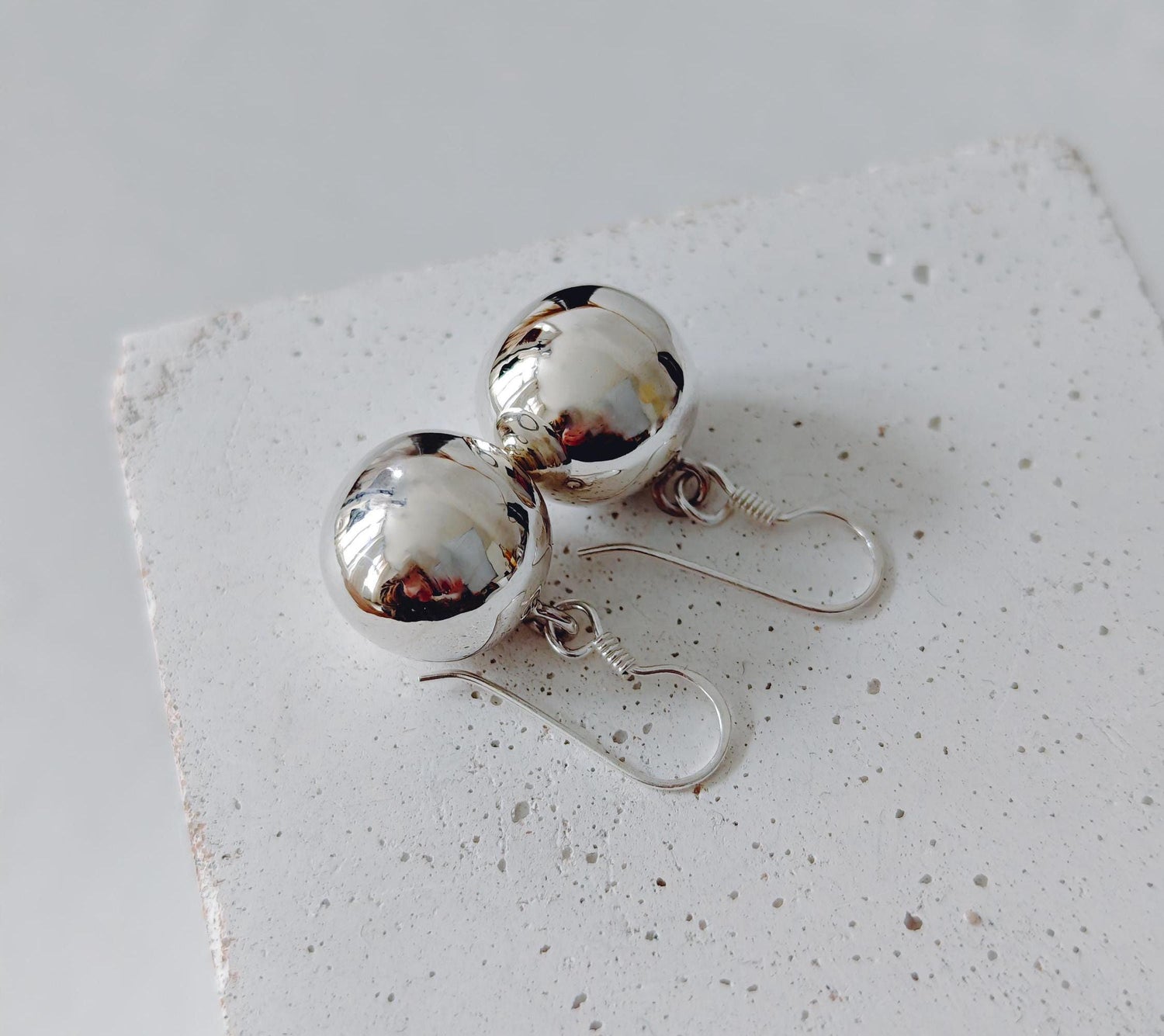 Small sterling silver hanging earrings with ball, 925 silver earrings with ball pendant, simple earrings with ball charm