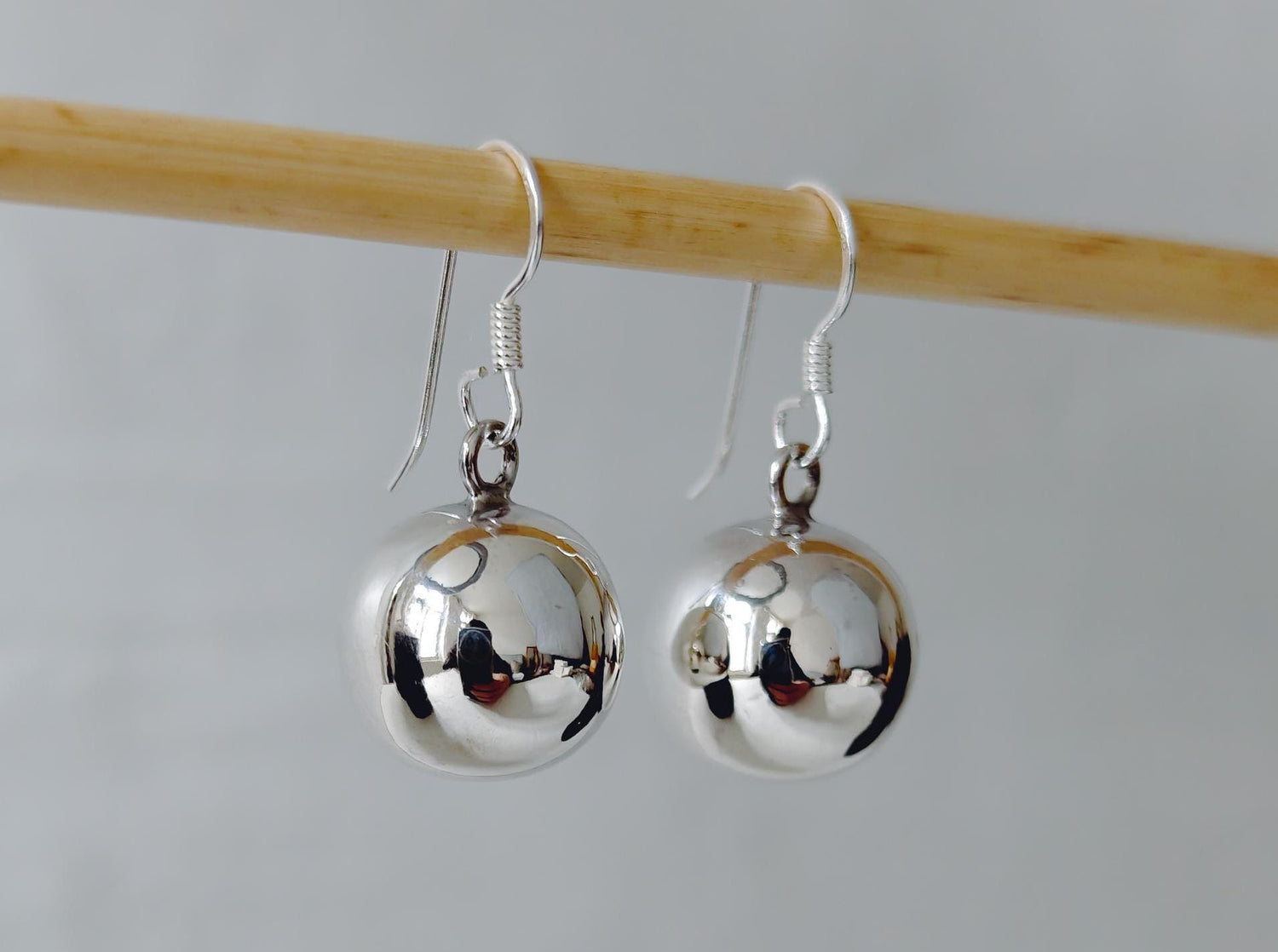 Small sterling silver hanging earrings with ball, 925 silver earrings with ball pendant, simple earrings with ball charm