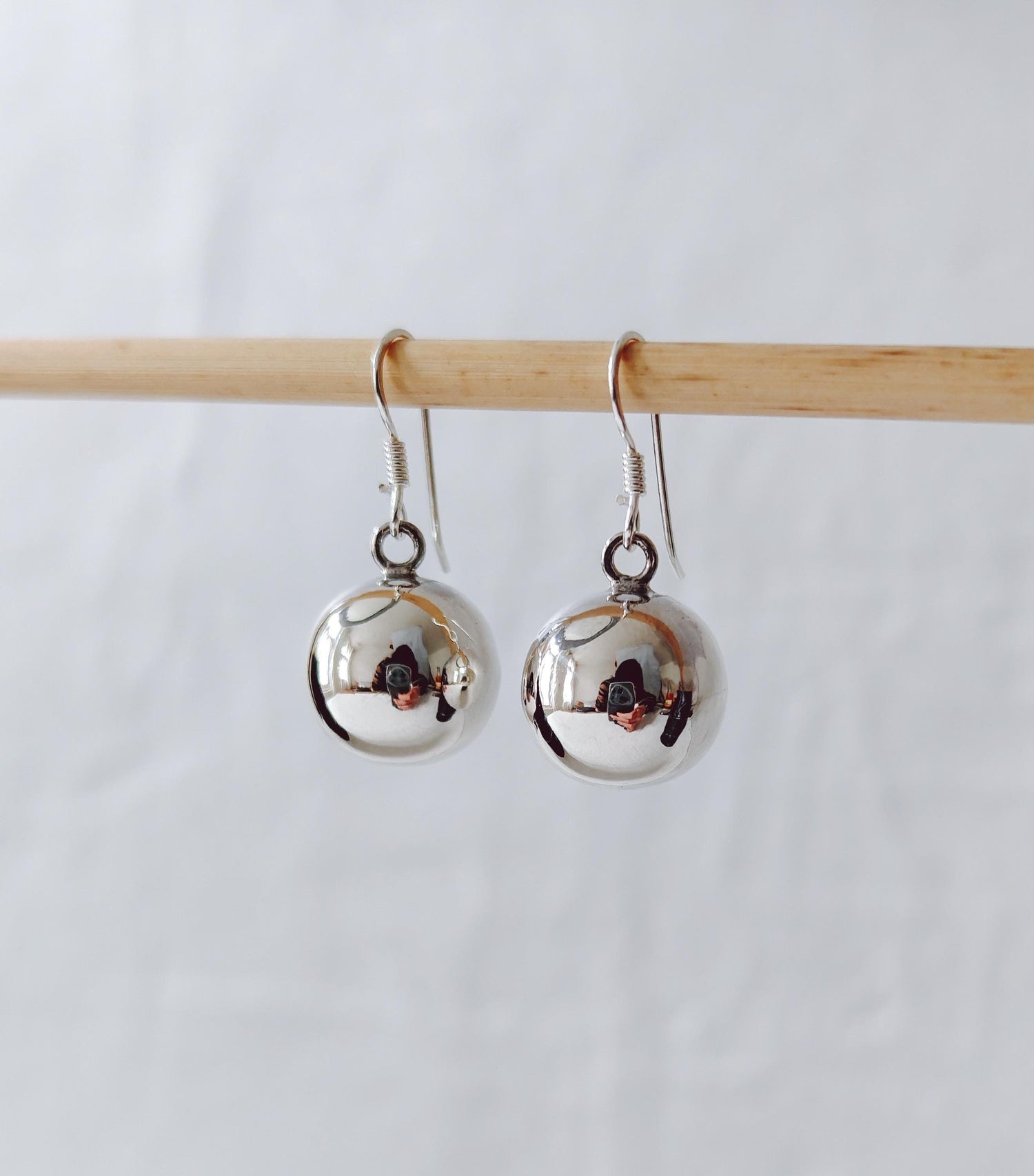 Small sterling silver hanging earrings with ball, 925 silver earrings with ball pendant, simple earrings with ball charm