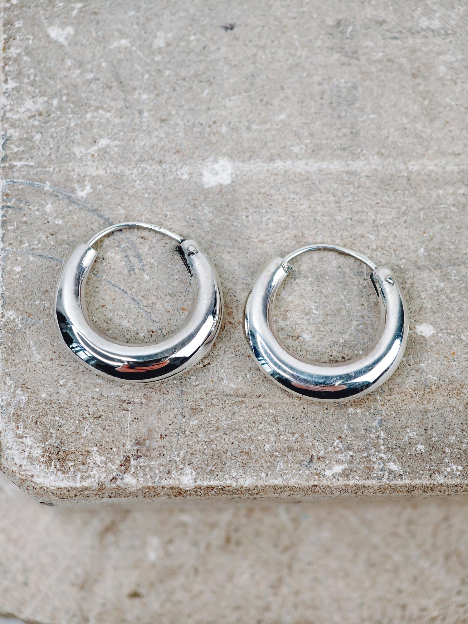 Boucles d'oreilles créoles demi-lune en argent 925, créoles épaisses en argent sterling 20 mm, créoles larges minimalistes