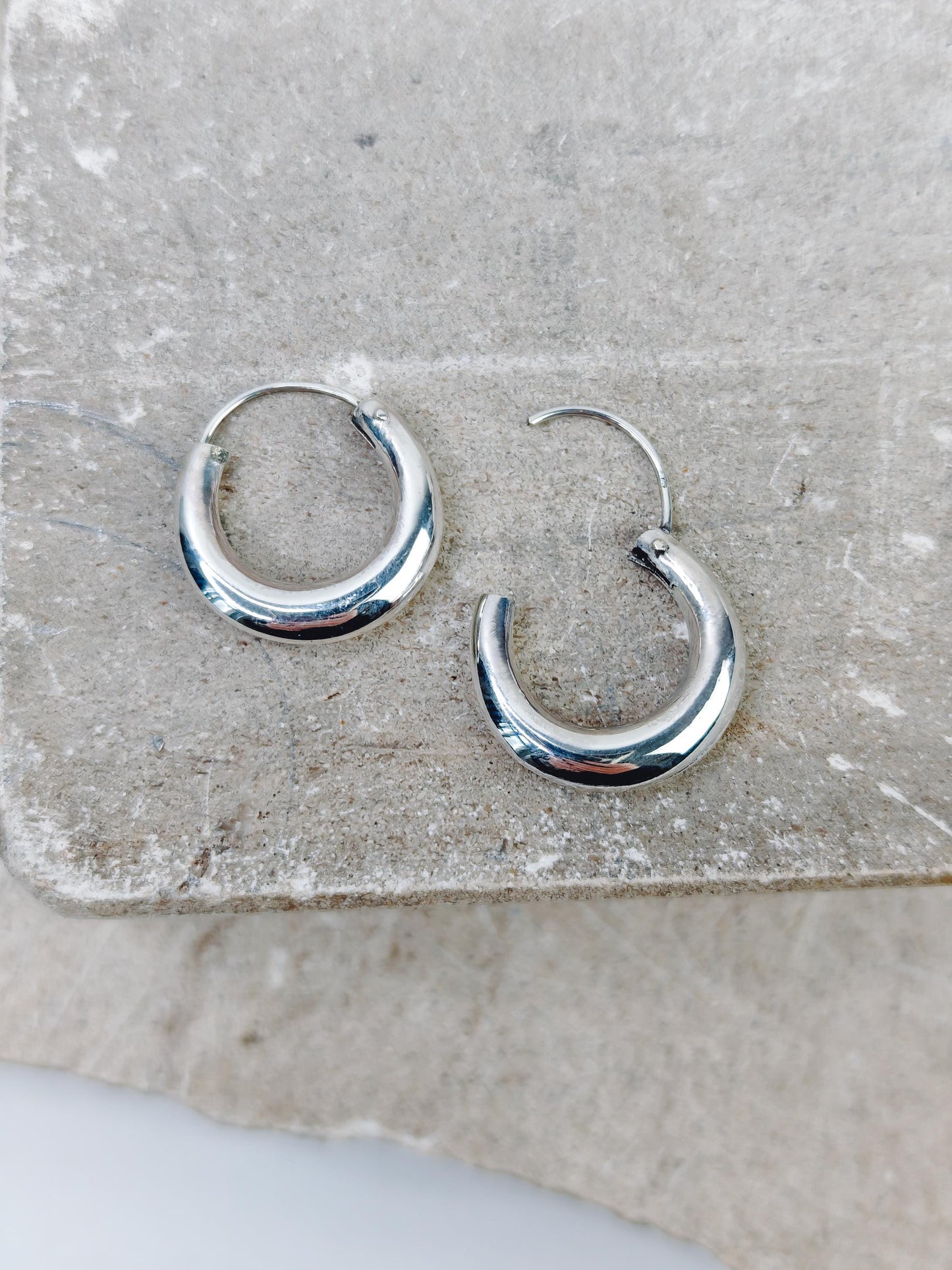Halbmond Creolen aus 925 Silber, Chunky Sterling Silber Creolen 20 mm, Minimalistische breite Creolen