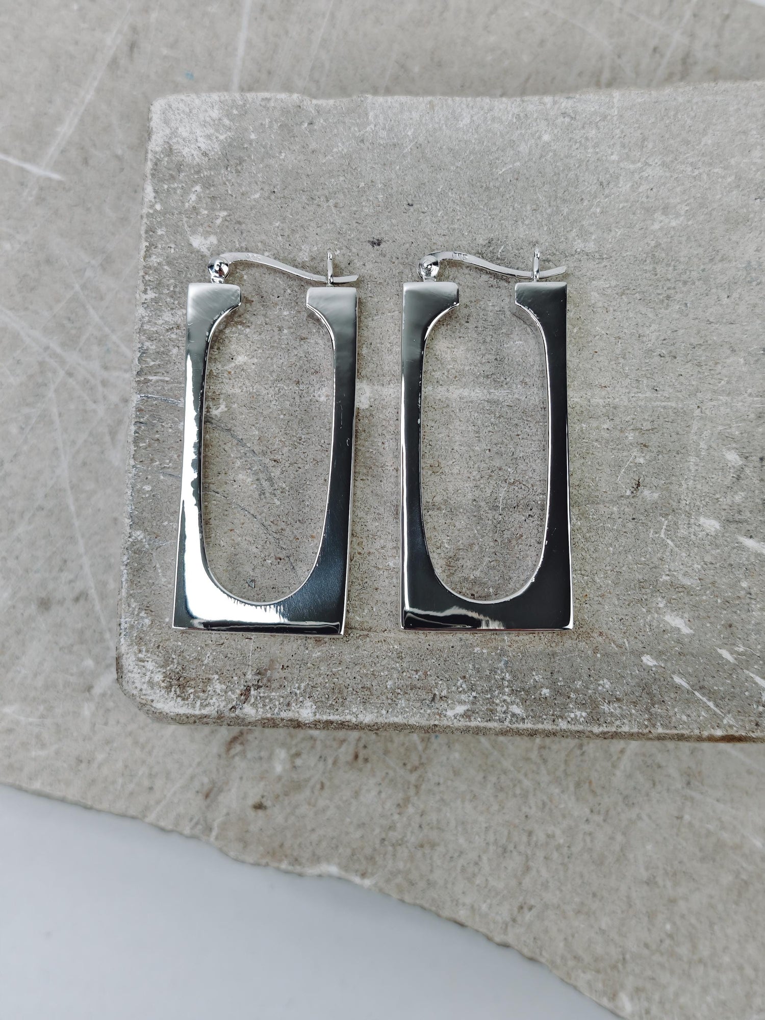 Chunky Silber 925 Creolen, Geometrische Ohrringe, Rechteckig, Minimalistisch, Rechteck Ohrringe, Silberohrringe, Statement Creolen