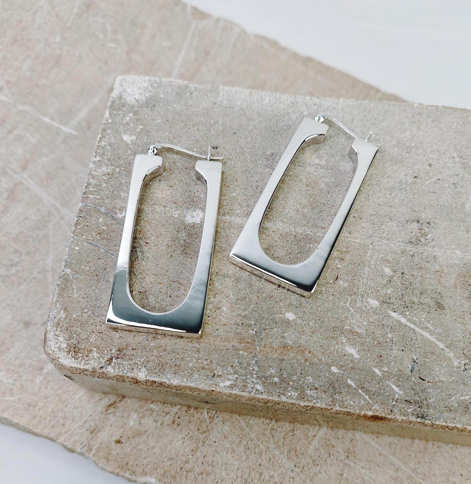 Chunky Silver 925 Hoop Earrings, Geometric Earrings, Rectangular, Minimalist, Rectangle Earrings, Silver Earrings, Statement Hoop Earrings