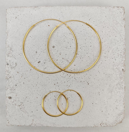 Goldene Creolen aus 925 Silber mit 14 Karat Vergoldung, vergoldete dünne Creolen Ohrringe 25mm oder 50 mm