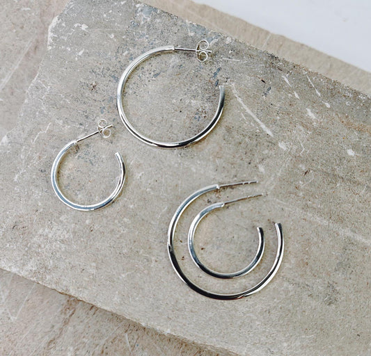 Offene Creolen aus Silber 925, Creolen 20mm 30mm, Sterling Silber Ohrstecker Creolen, Silber Creolen eckig, square tube Ohrringe