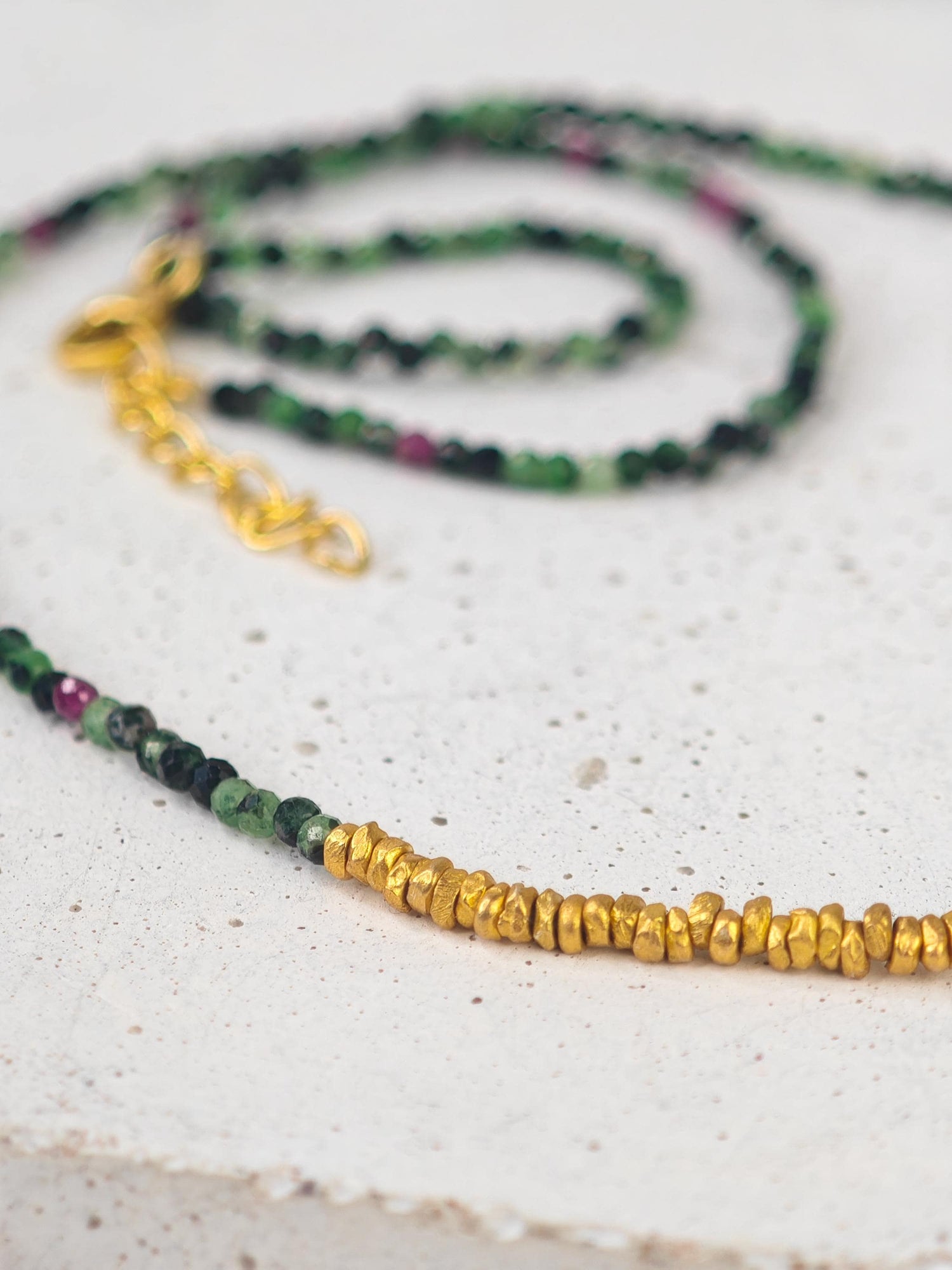 Ruby Zoisite Necklace, 925 Silver 18K Gold Plated Nugget Beads, Ruby Choker, Gemstone Bead Necklace, Ruby Zoisite Bead Necklace