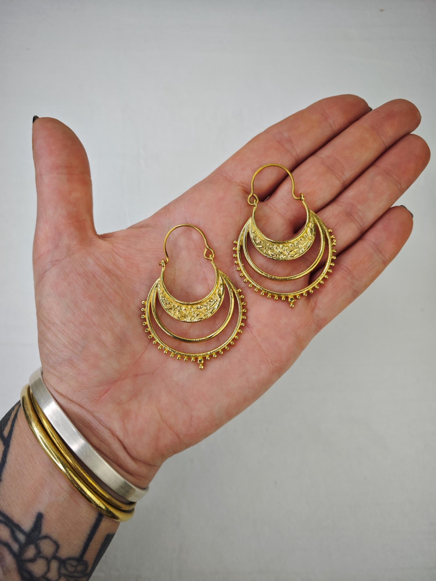 Halbmond Ohrringe Messing, Mond Ohrringe Gold, Sommerschmuck