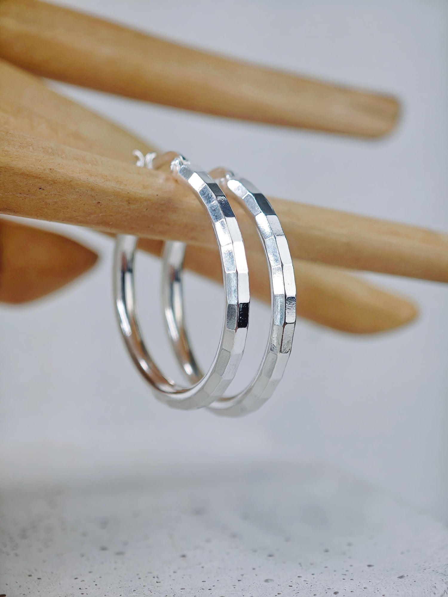 Faceted hoop earrings made of 925 silver, disco ball silver earrings